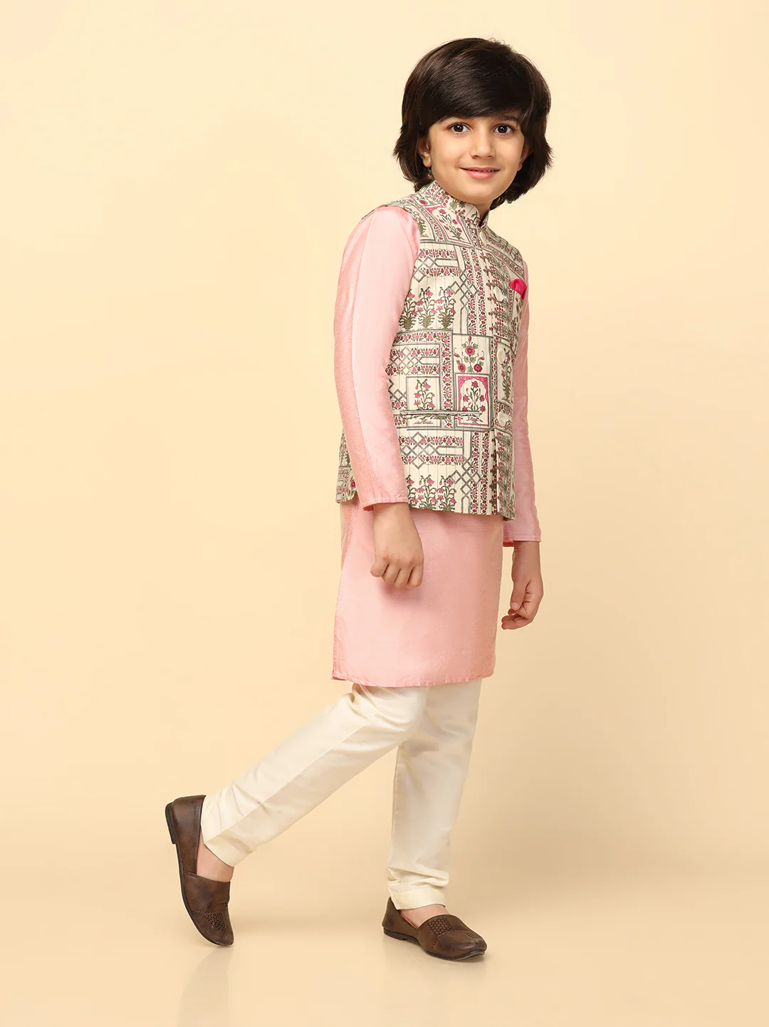 Multi-colour Printed Jacket Kurta Set - Image 2