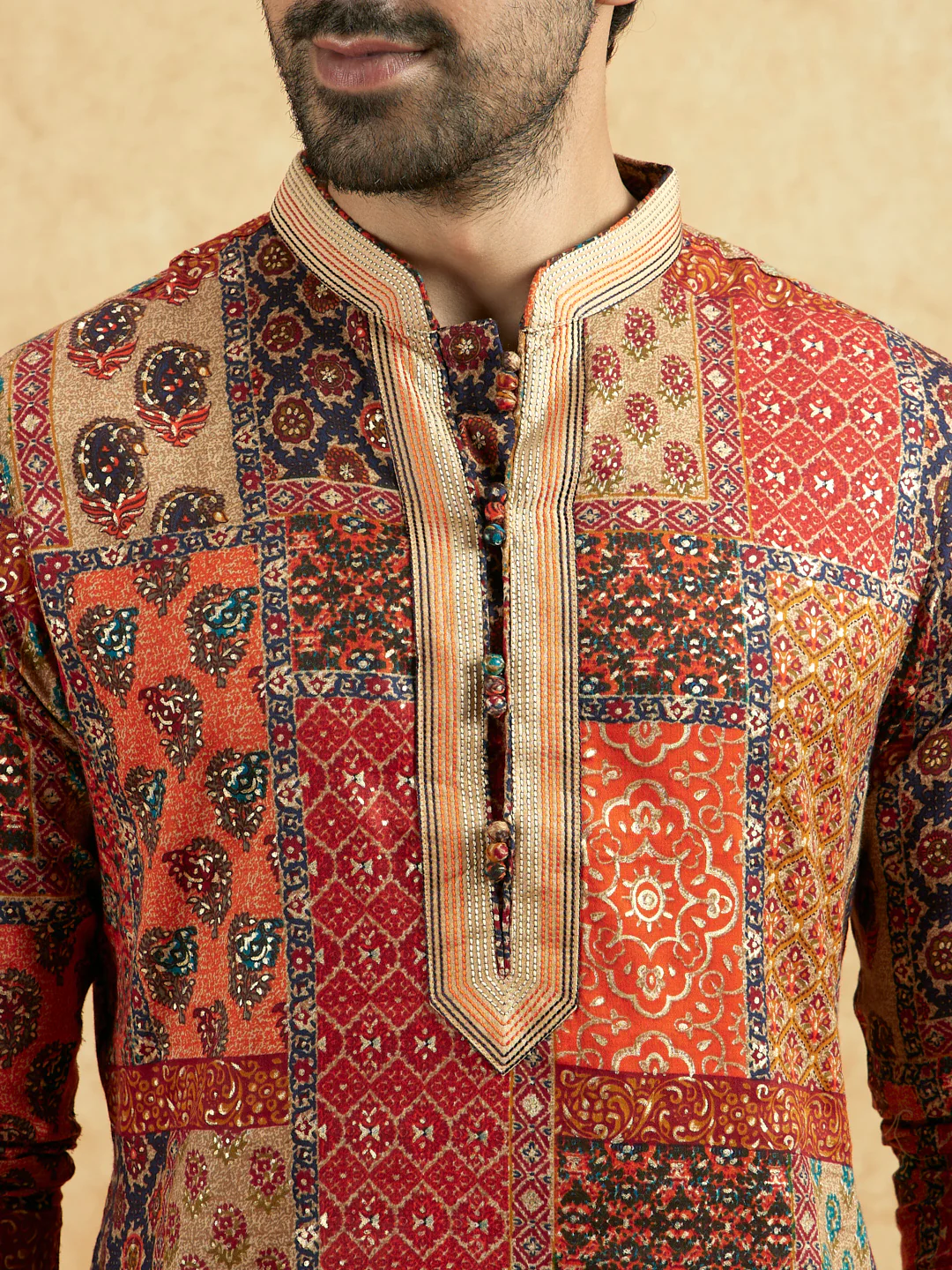 Multi Printed Patchwork Kurta Set - Image 5