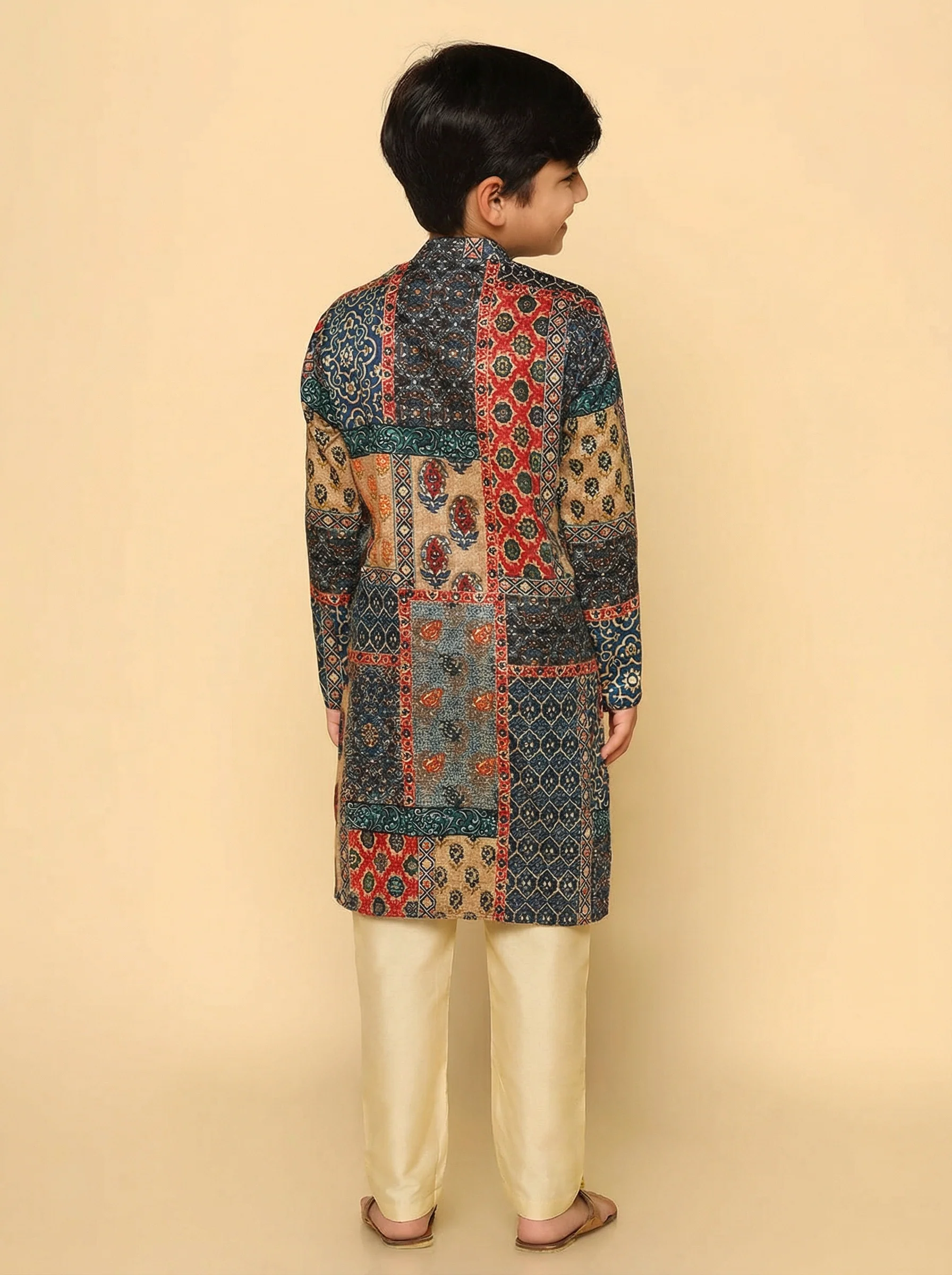Multicolor Cotton Blend Printed Kurta Pyjama Set - Image 4