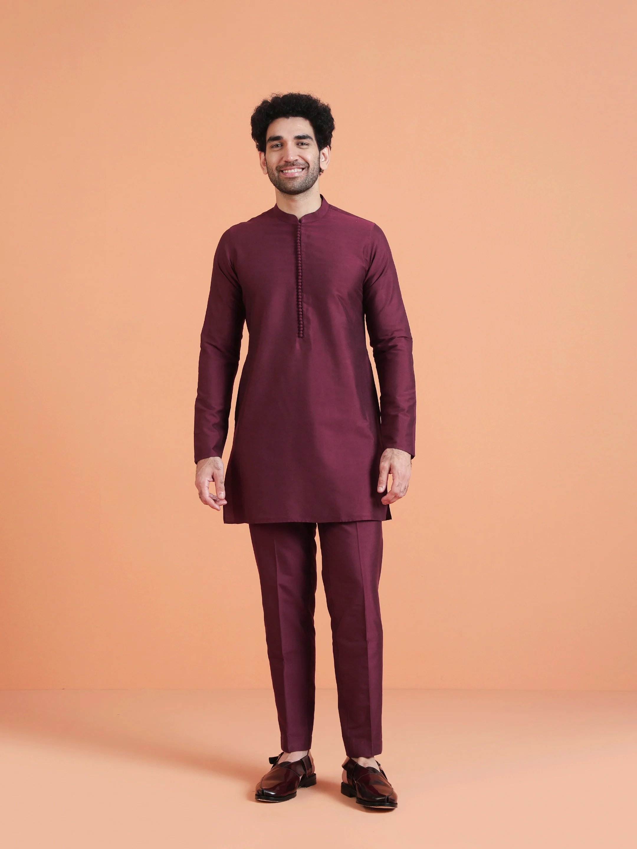 Maroon Silk Blend Floral Printed Long Jacket Set - Image 7