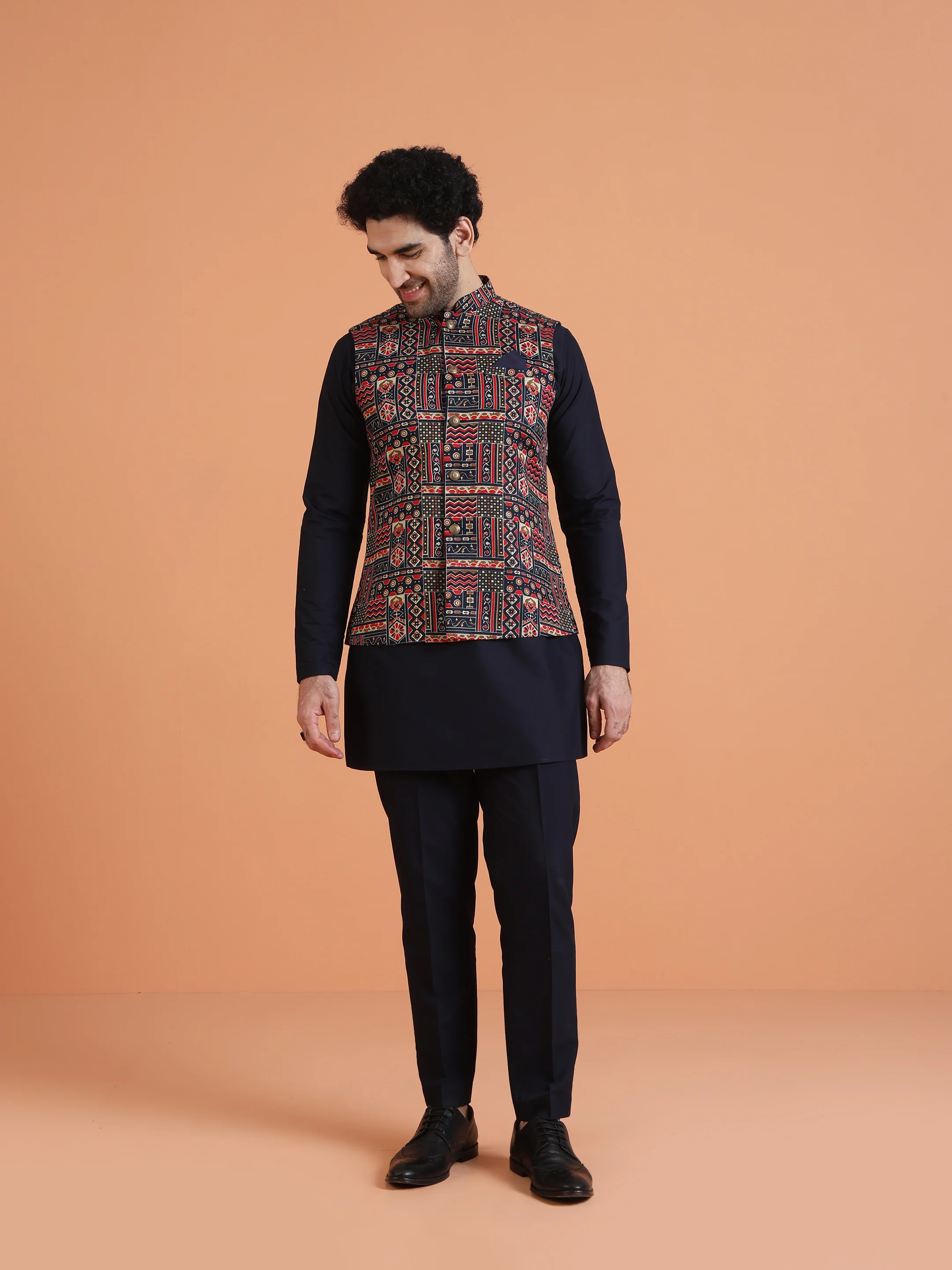 Multicolor Printed Cotton Silk Nehru Jacket - Image 6