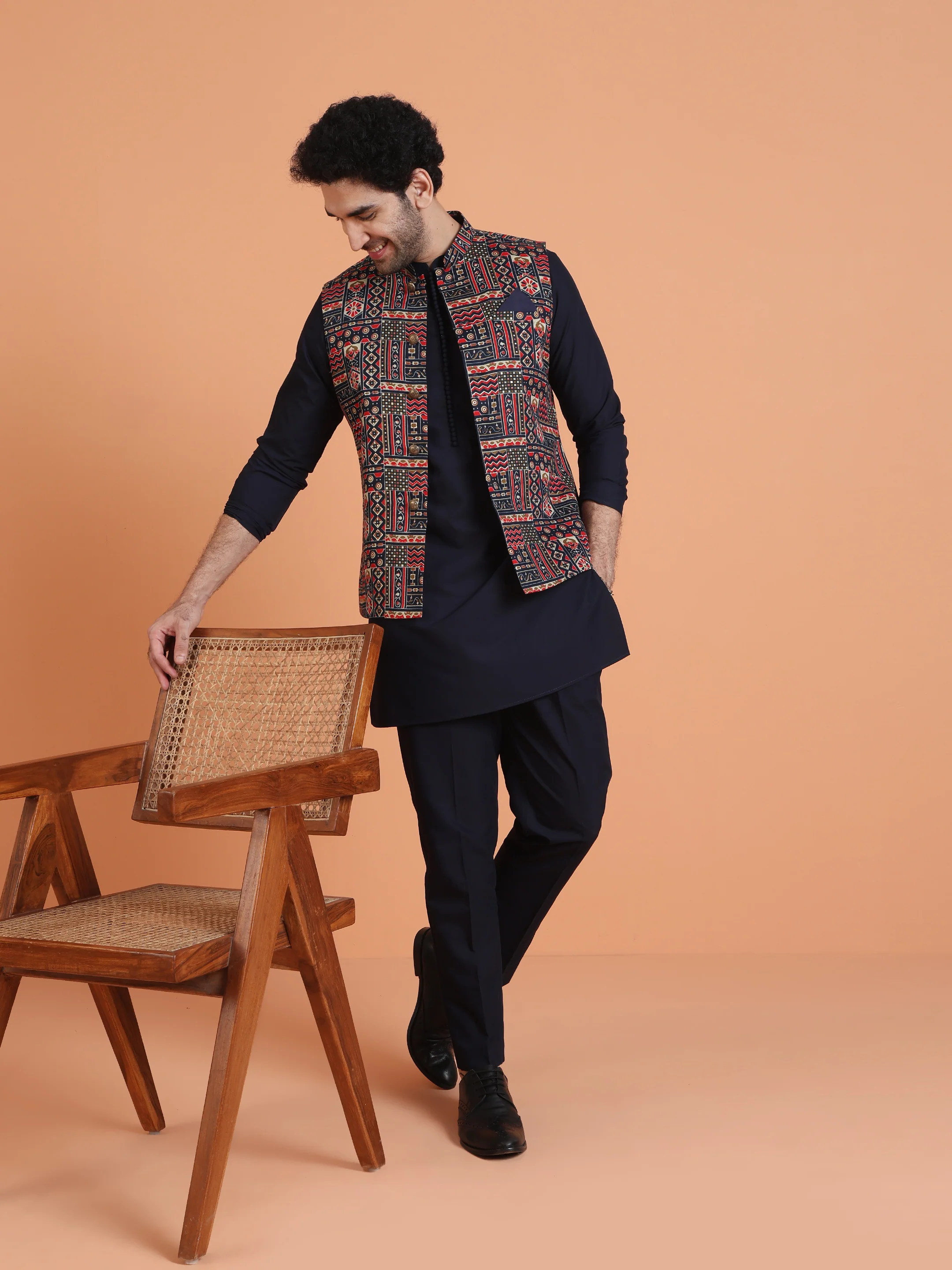 Multicolor Printed Cotton Silk Nehru Jacket - Image 7