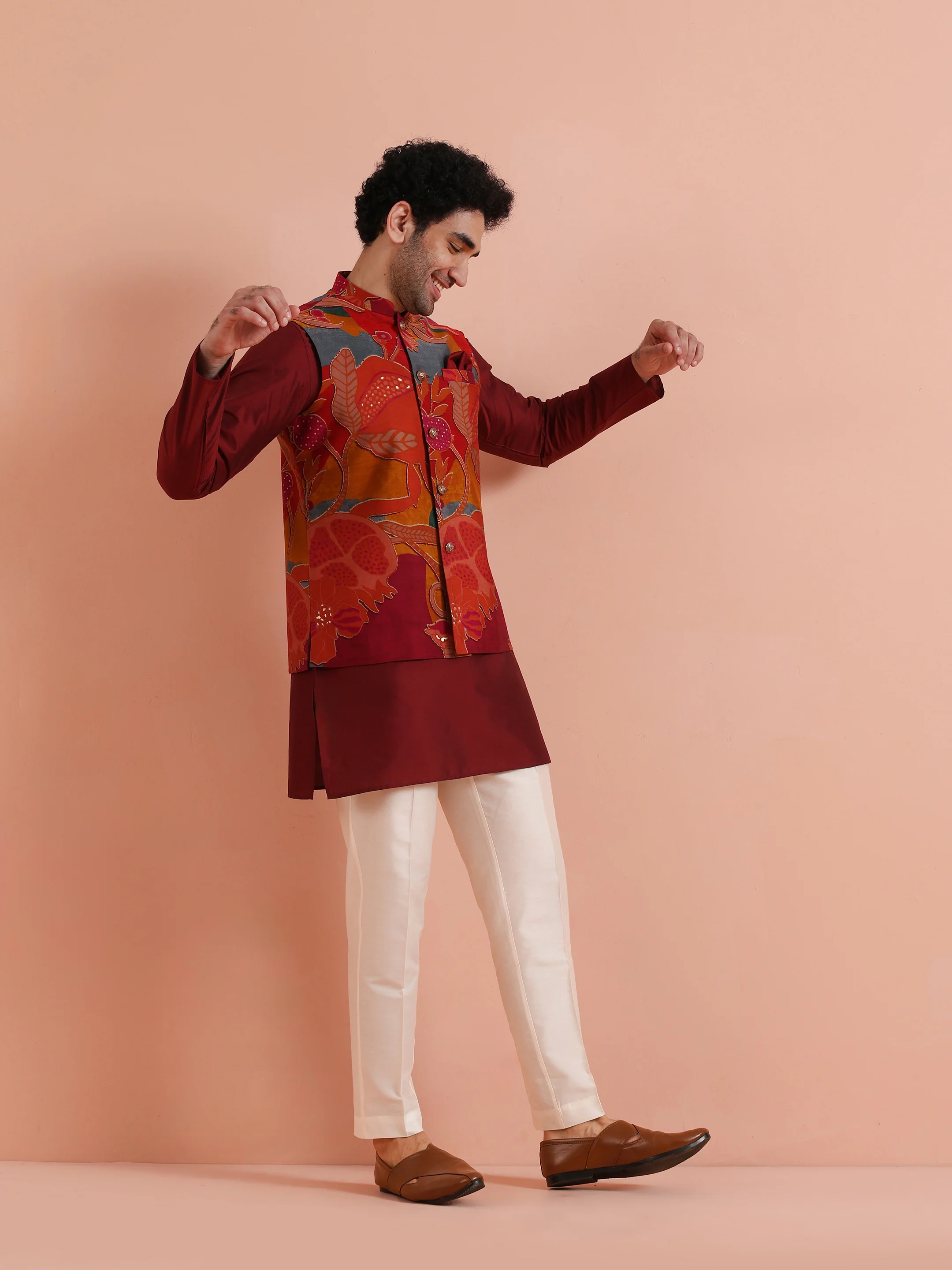 Multicolor Printed Nehru Jacket - Image 3