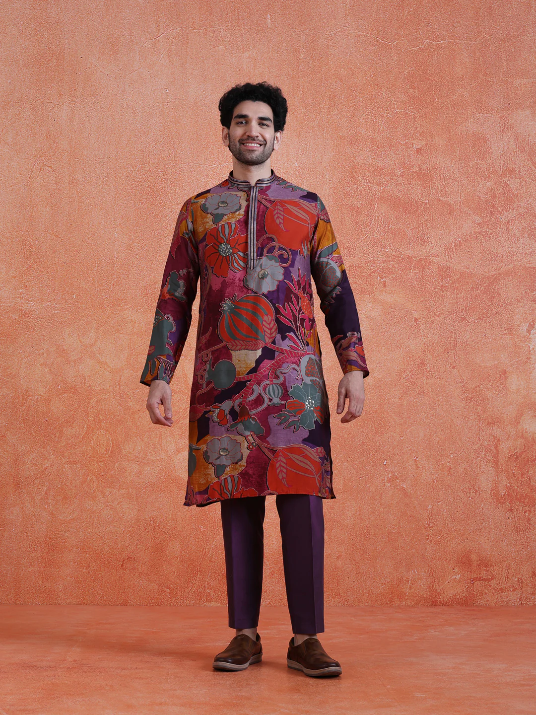 MultiColor Silk Blend Printed Kurta Trouser Set - Image 8