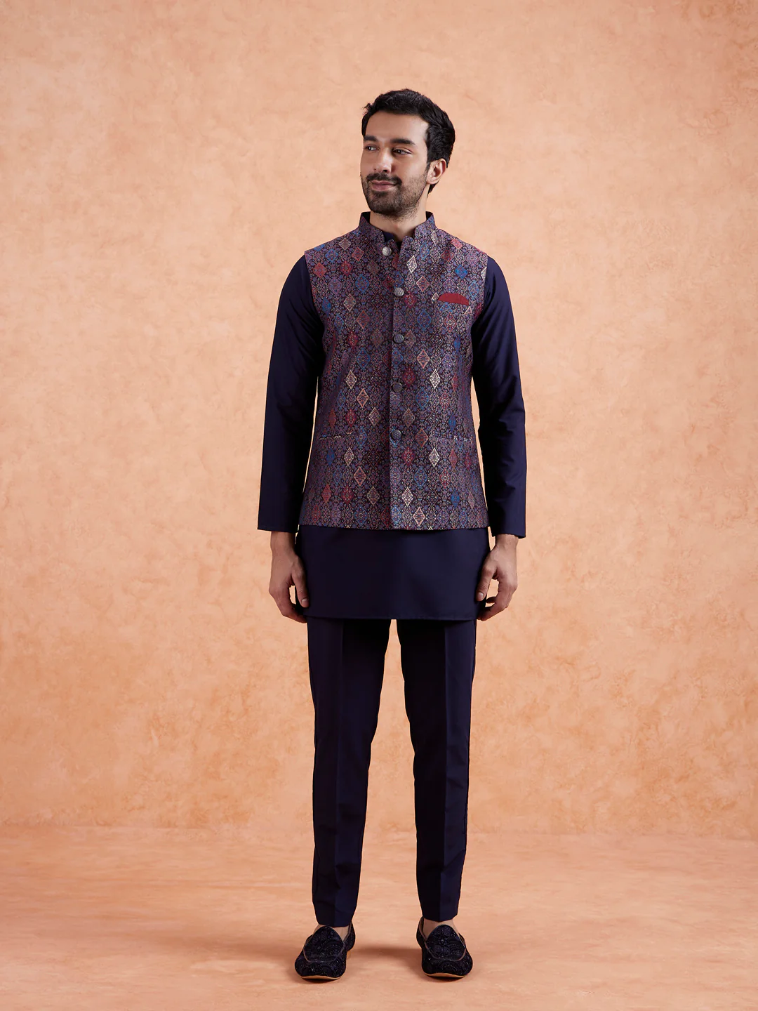 Multicolor Jacquard Kurta Jacket Set - Image 3