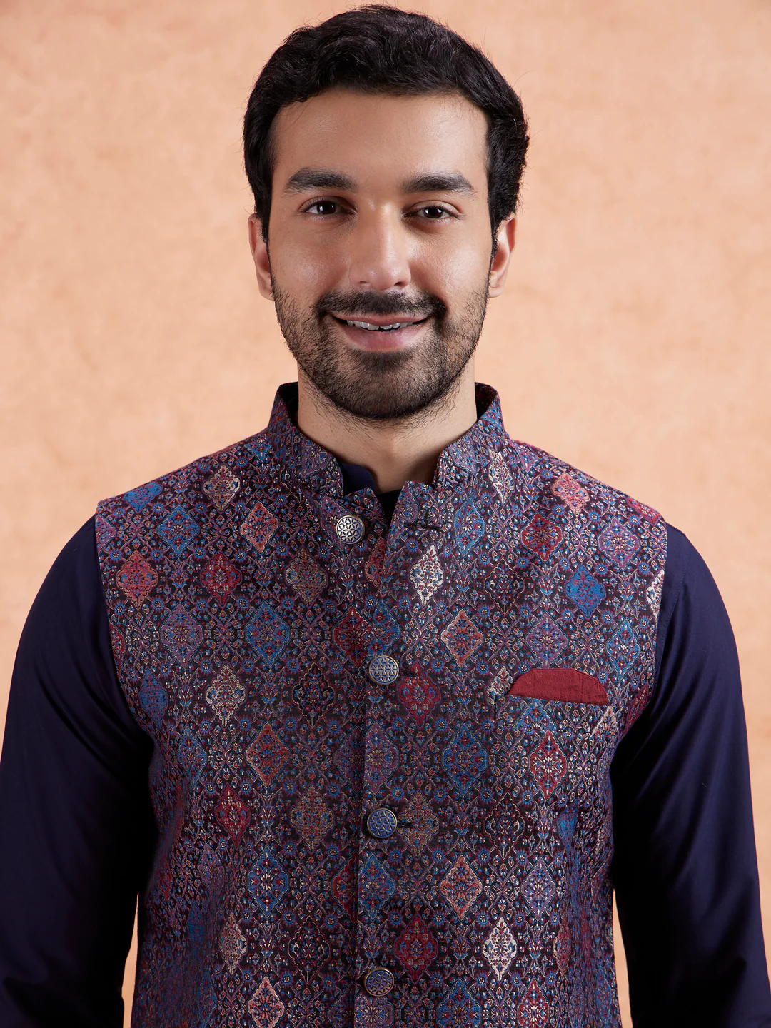 Multicolor Jacquard Kurta Jacket Set - Image 6