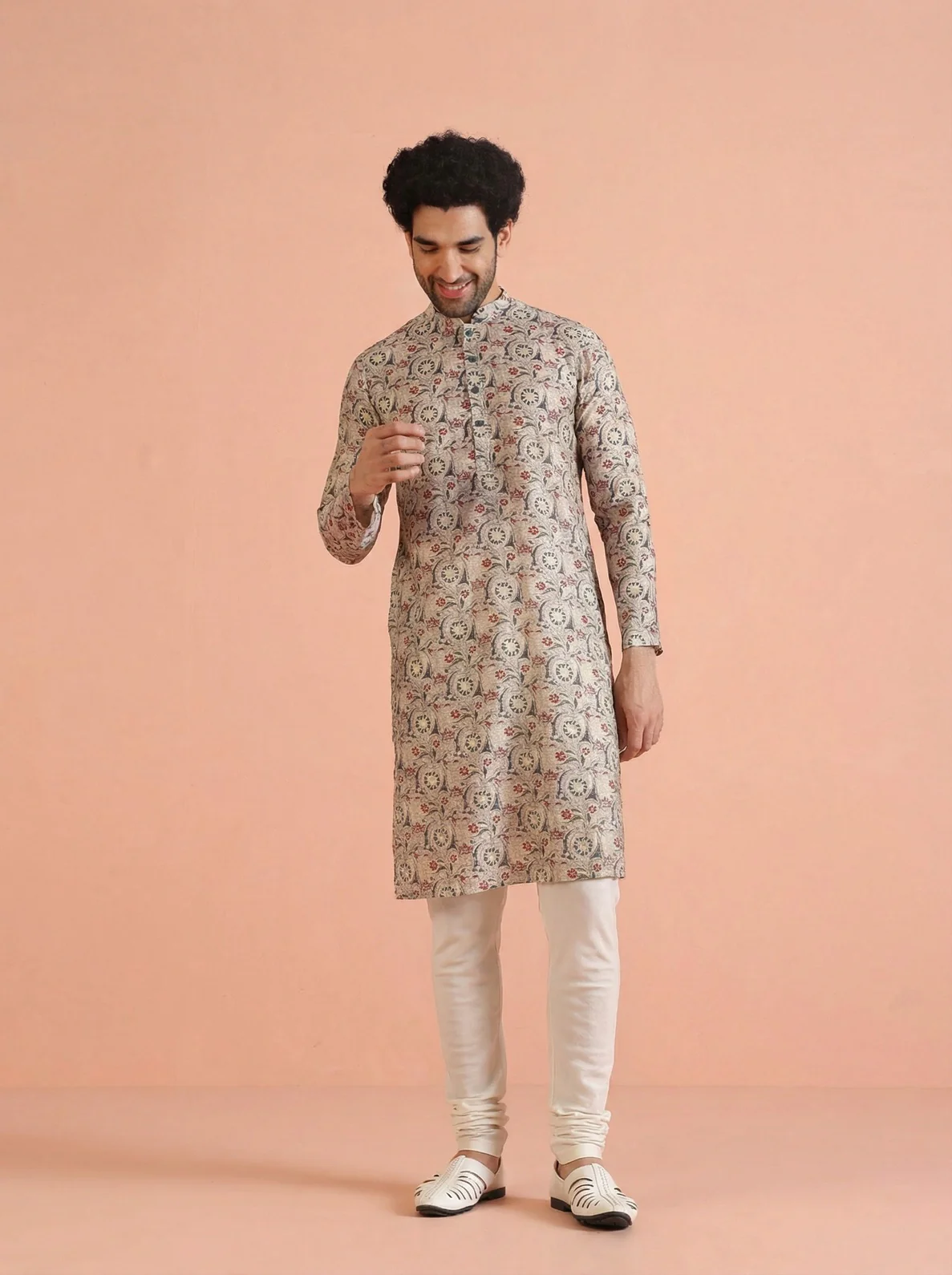 Multicolour Cotton Blend Printed Kurta Churidar Set - Image 2