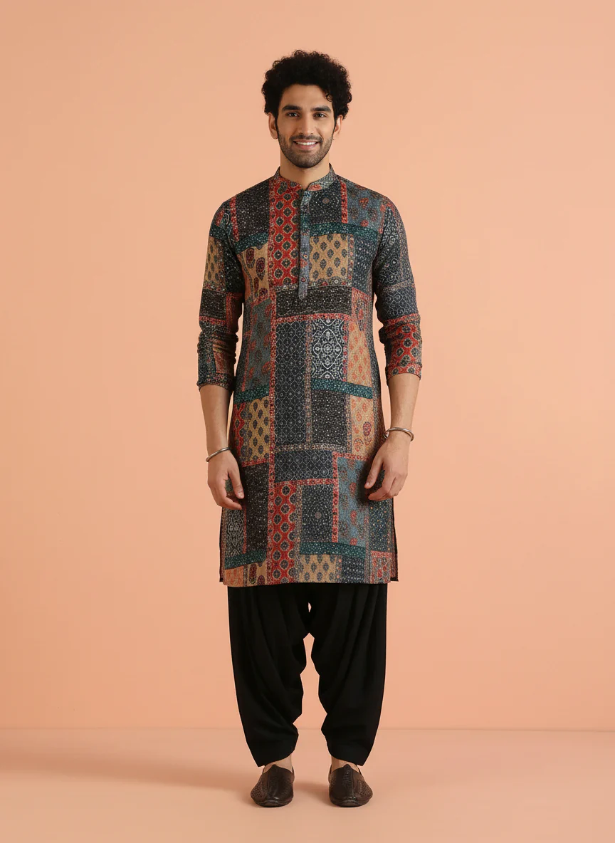 Multicolour Cotton Blend Printed Kurta Patiyala Set - Image 7
