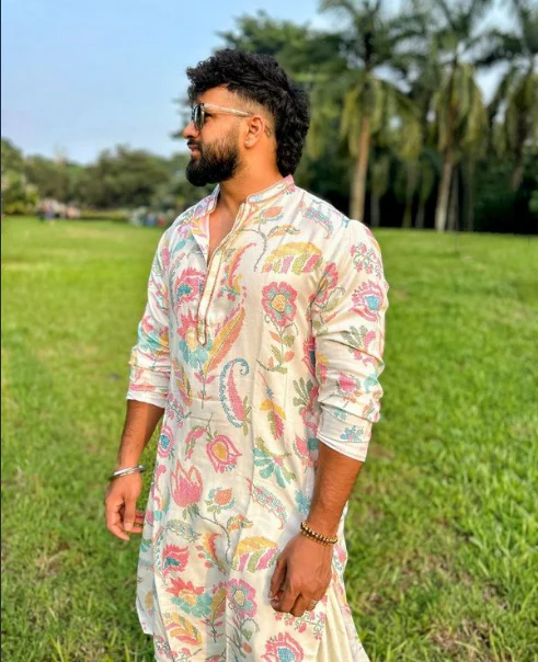White Silk Blend Multi-Color Printed Kurta Set - Image 11