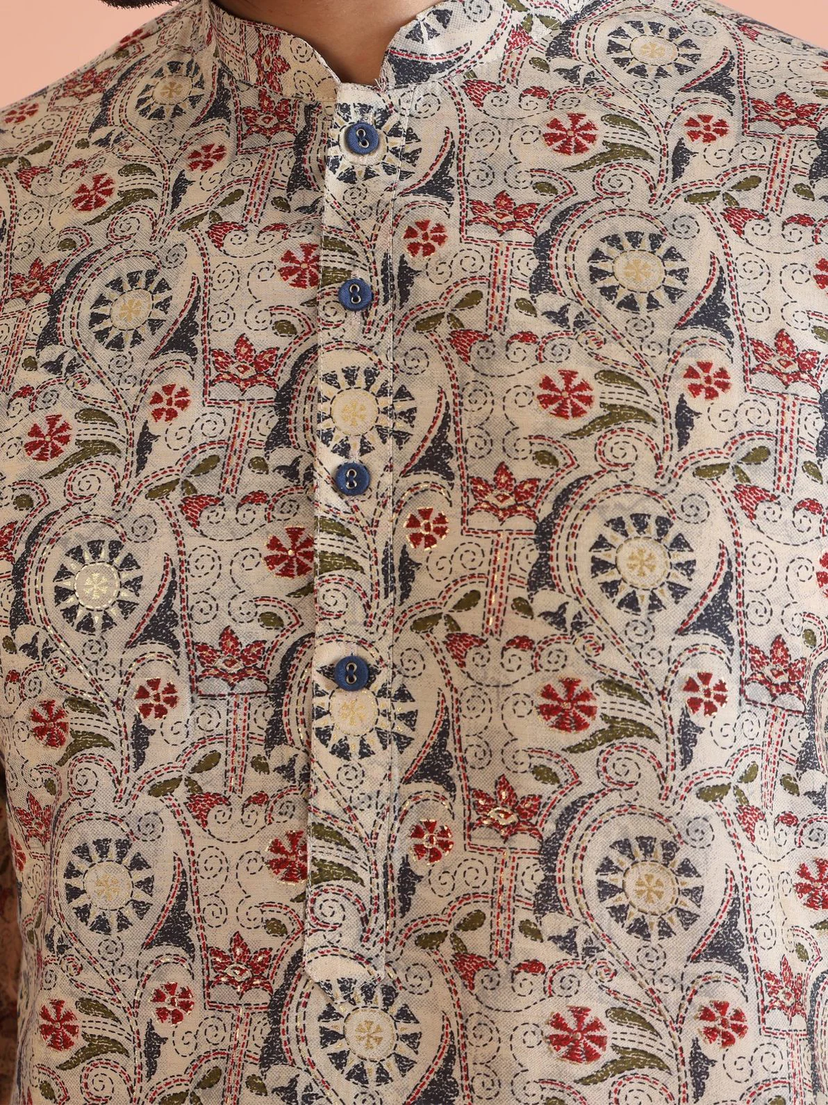 Multicolour Cotton Blend Printed Kurta Wide Leg Trouser Set - Image 4