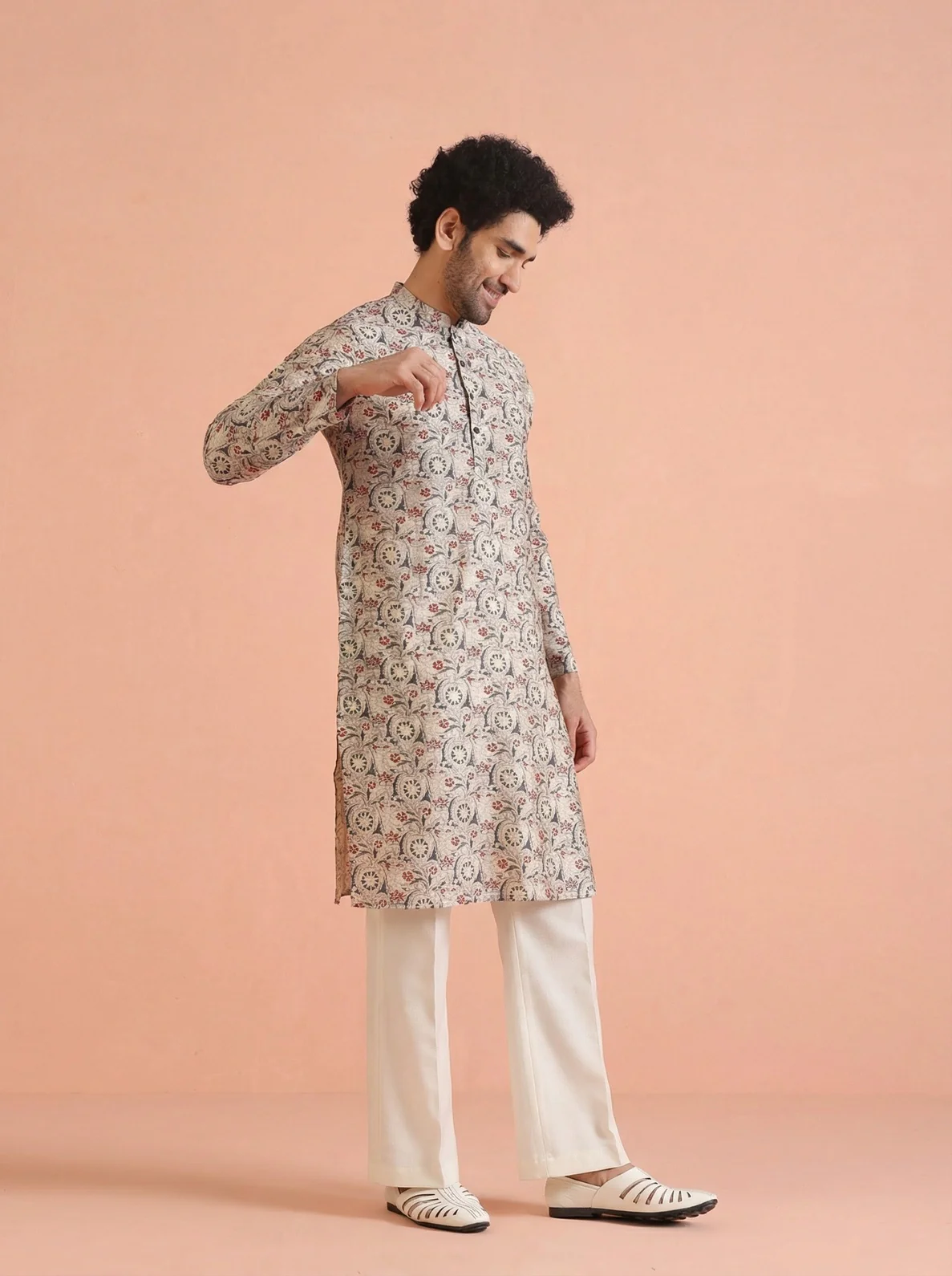 Multicolour Cotton Blend Printed Kurta Wide Leg Trouser Set - Image 6