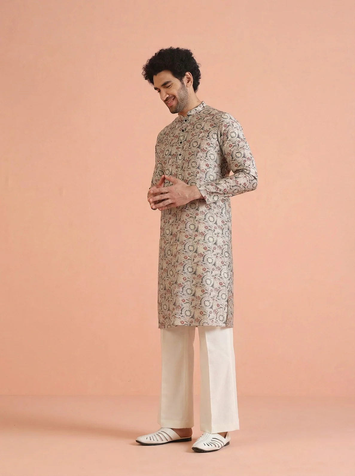 Multicolour Cotton Blend Printed Kurta Wide Leg Trouser Set - Image 7