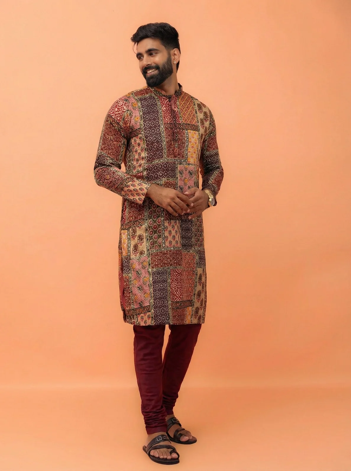 Multicolour Cotton Printed Kurta Churidar Set - Image 6