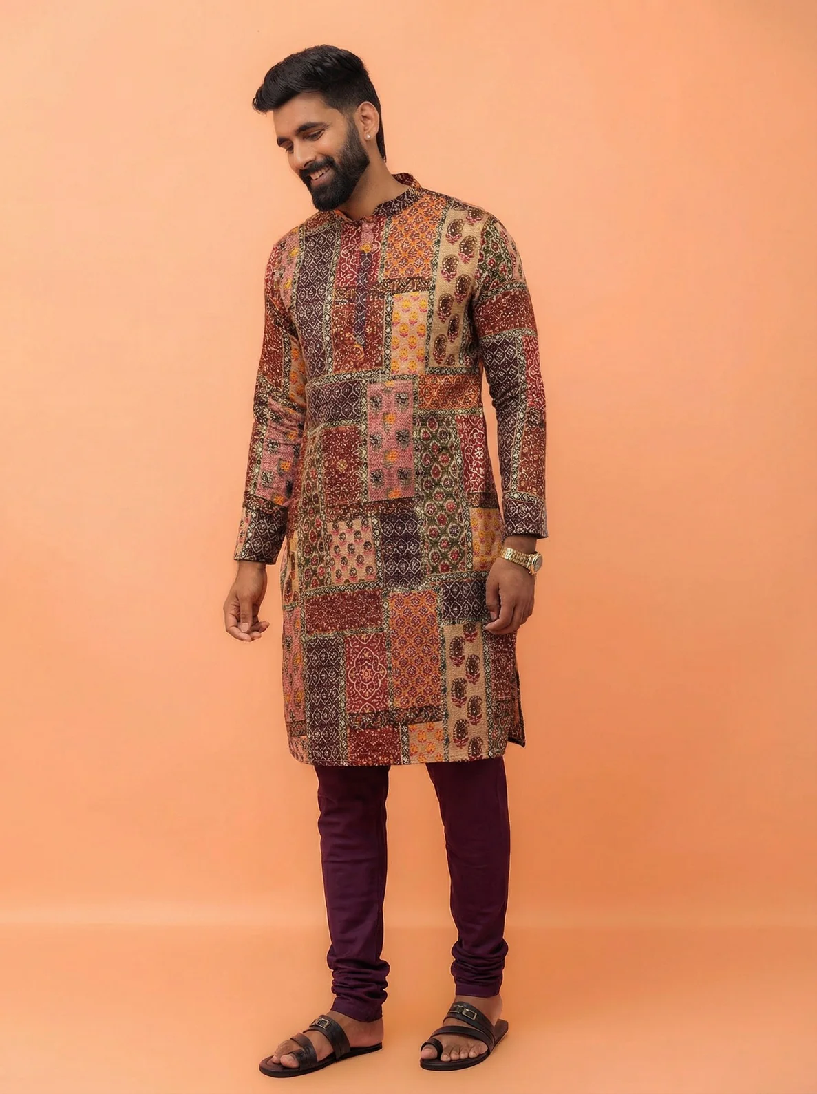 Multicolour Cotton Printed Kurta Churidar Set - Image 7