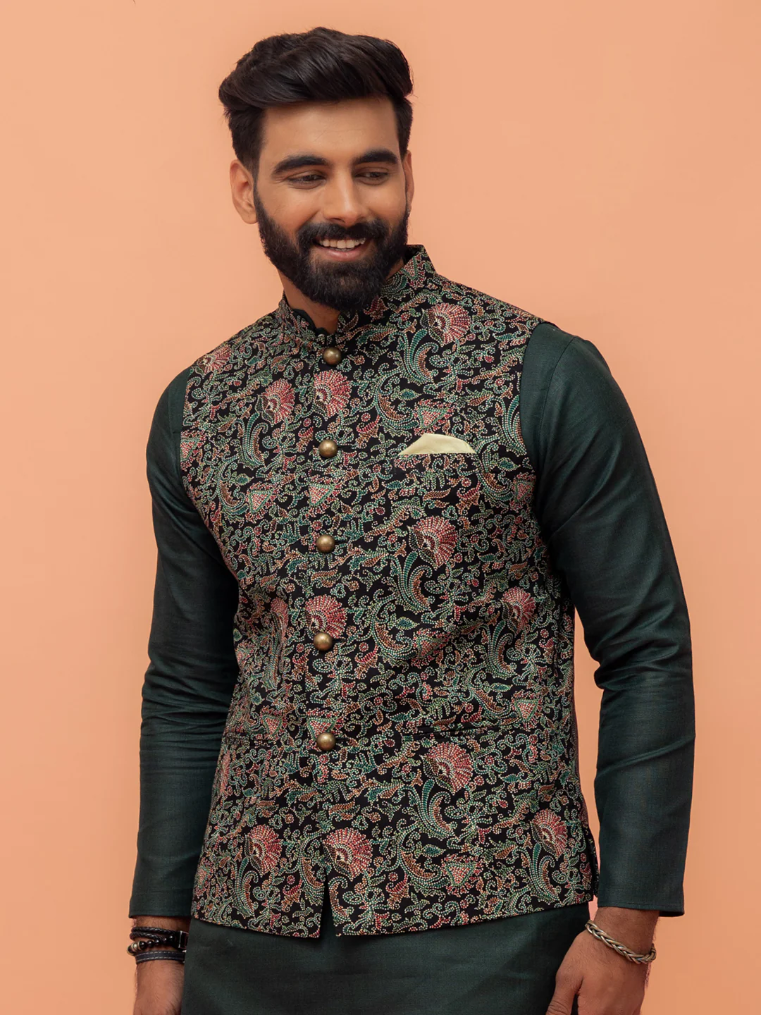 Multicolour Cotton Printed Nehru Jacket - Image 2