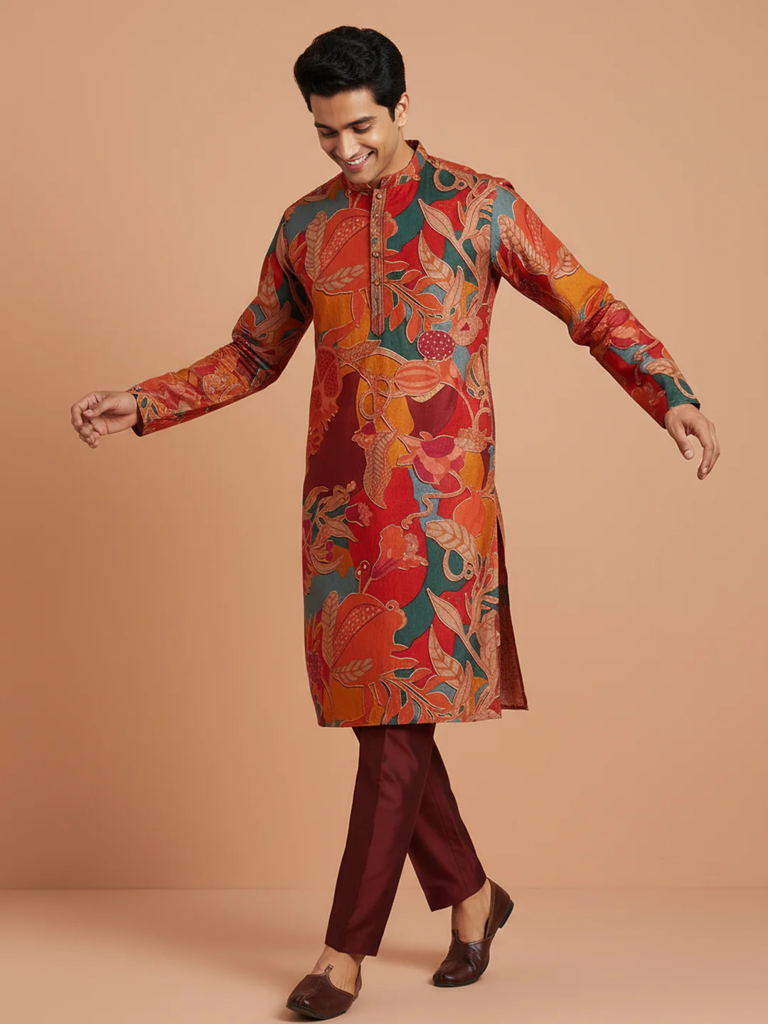Multicolour Floral Printed Kurta Trouser Set - Image 2
