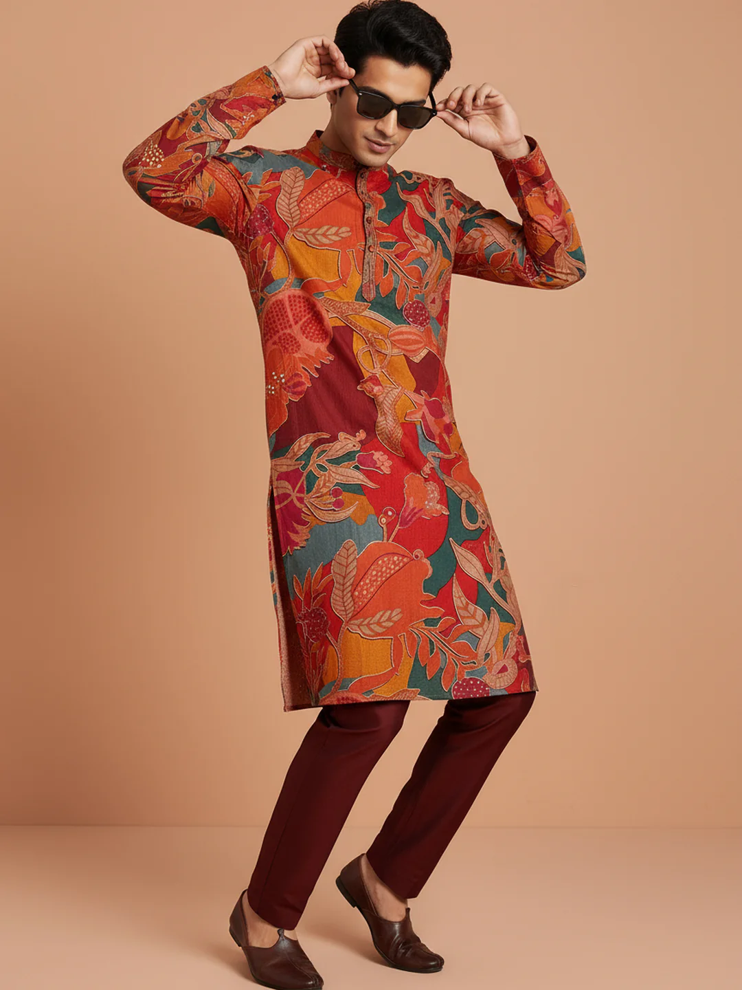 Multicolour Floral Printed Kurta Trouser Set - Image 3