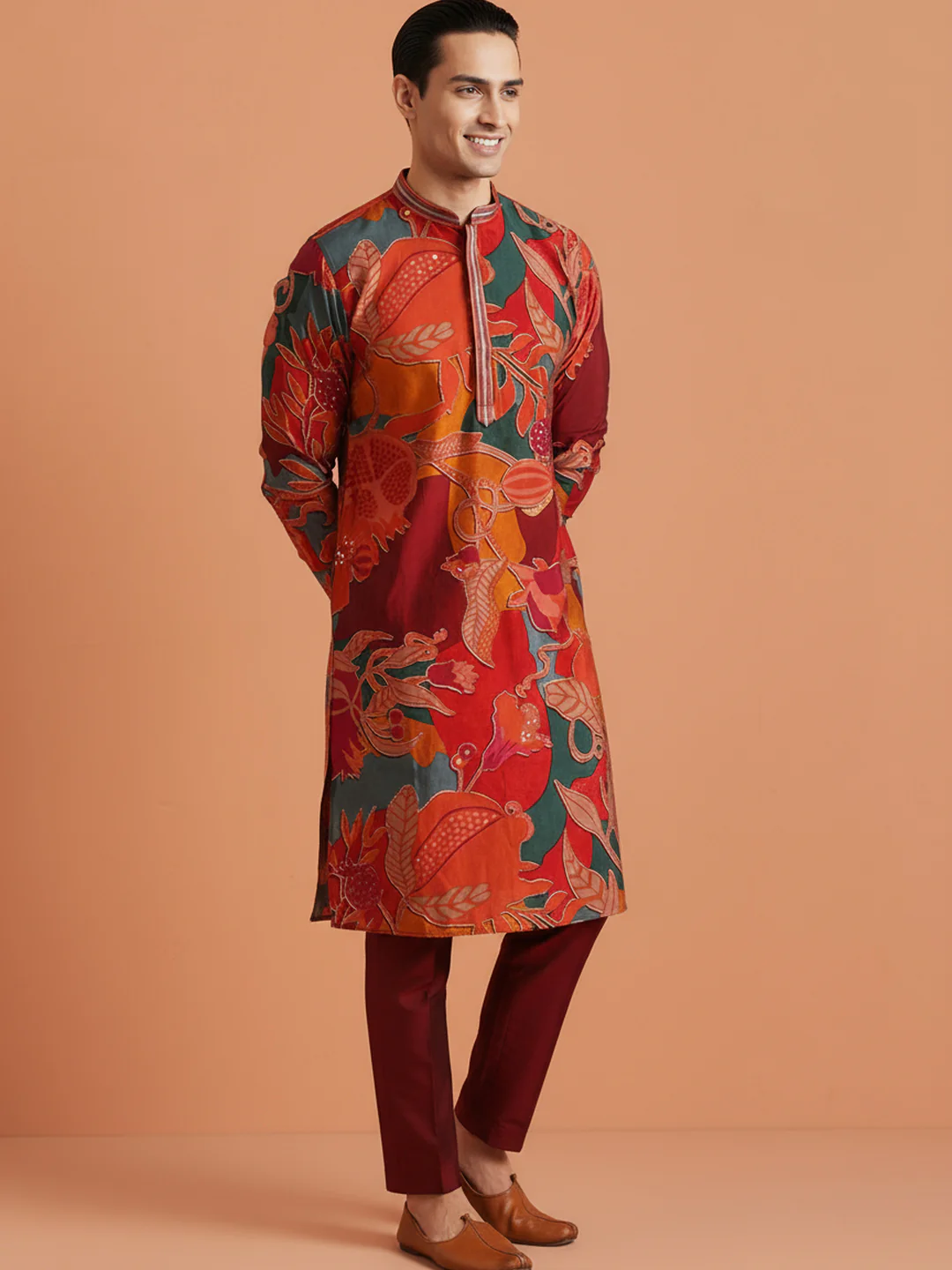 Multicolour Floral Printed Kurta Trouser Set - Image 6