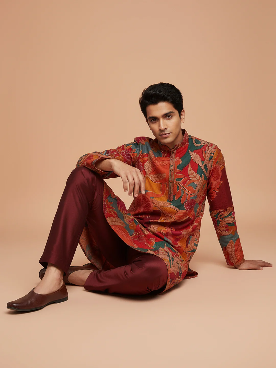 Multicolour Floral Printed Kurta Trouser Set - Image 8