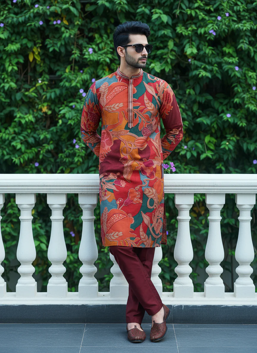Multicolour Floral Printed Kurta Trouser Set - Image 9