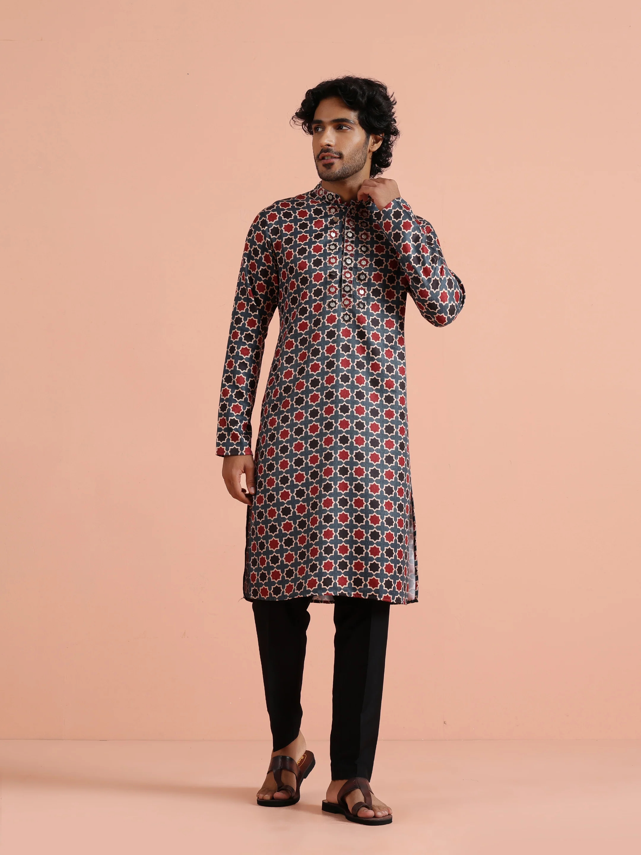 Multicolour Pashmina Printed Kurta Trouser Set - Image 7
