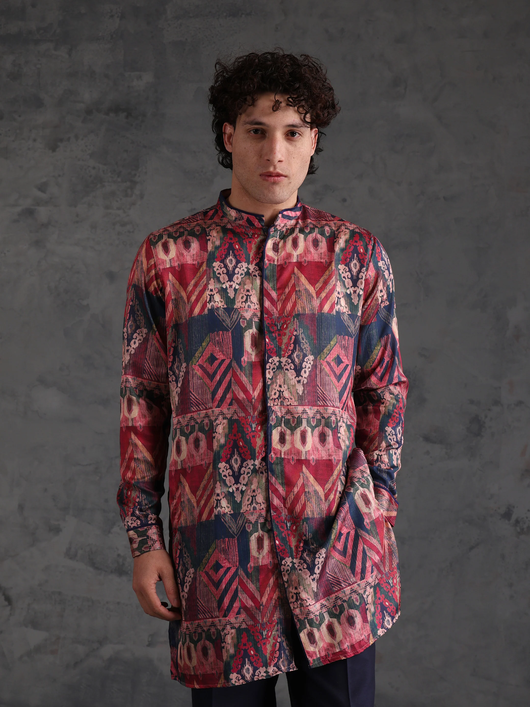 Multicolour Polyviscose Printed Mid Kurta Wide Leg Trouser Set - Image 8