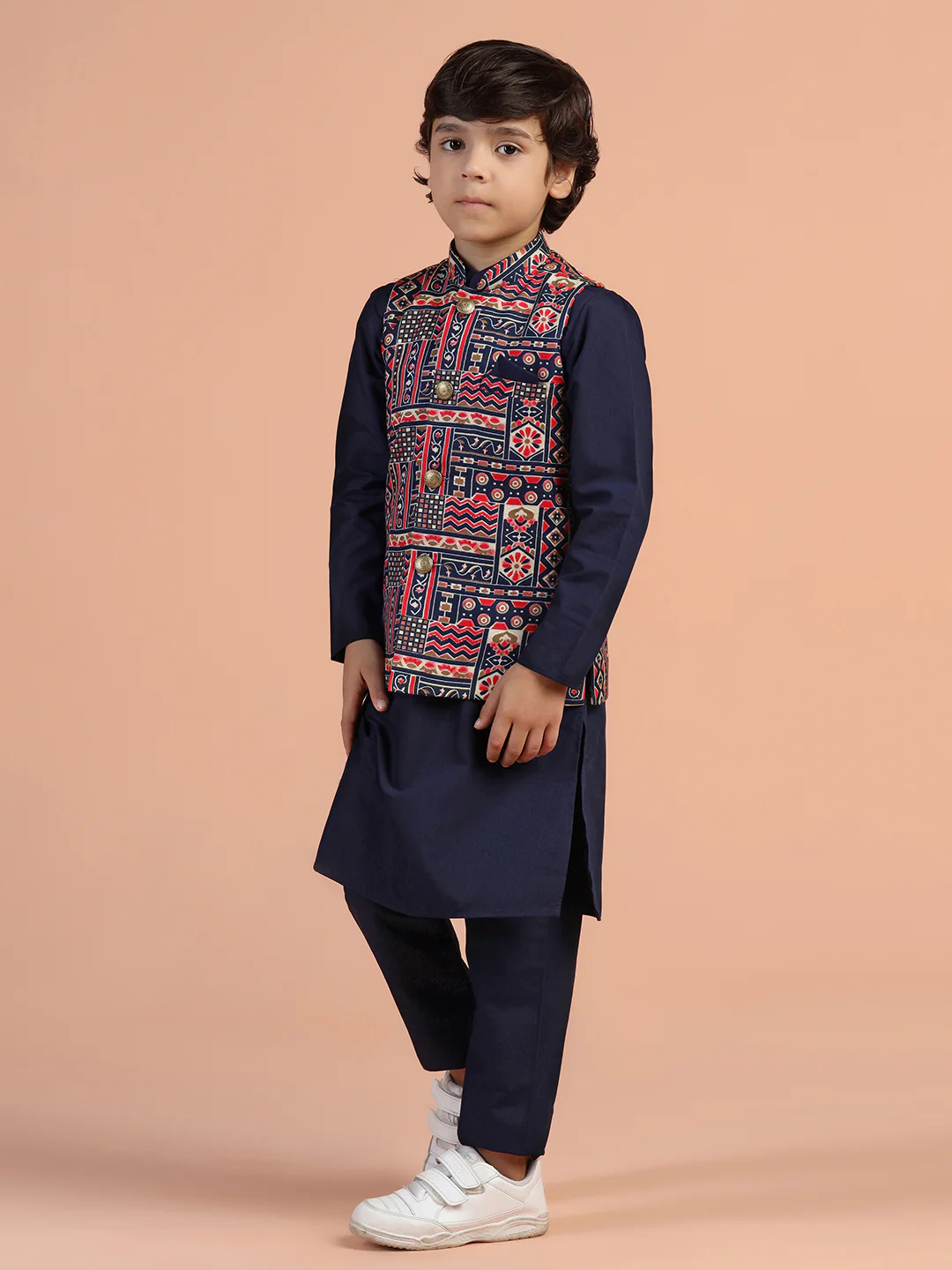 Multicolour Printed Kids Kurta Jacket Set - Image 2