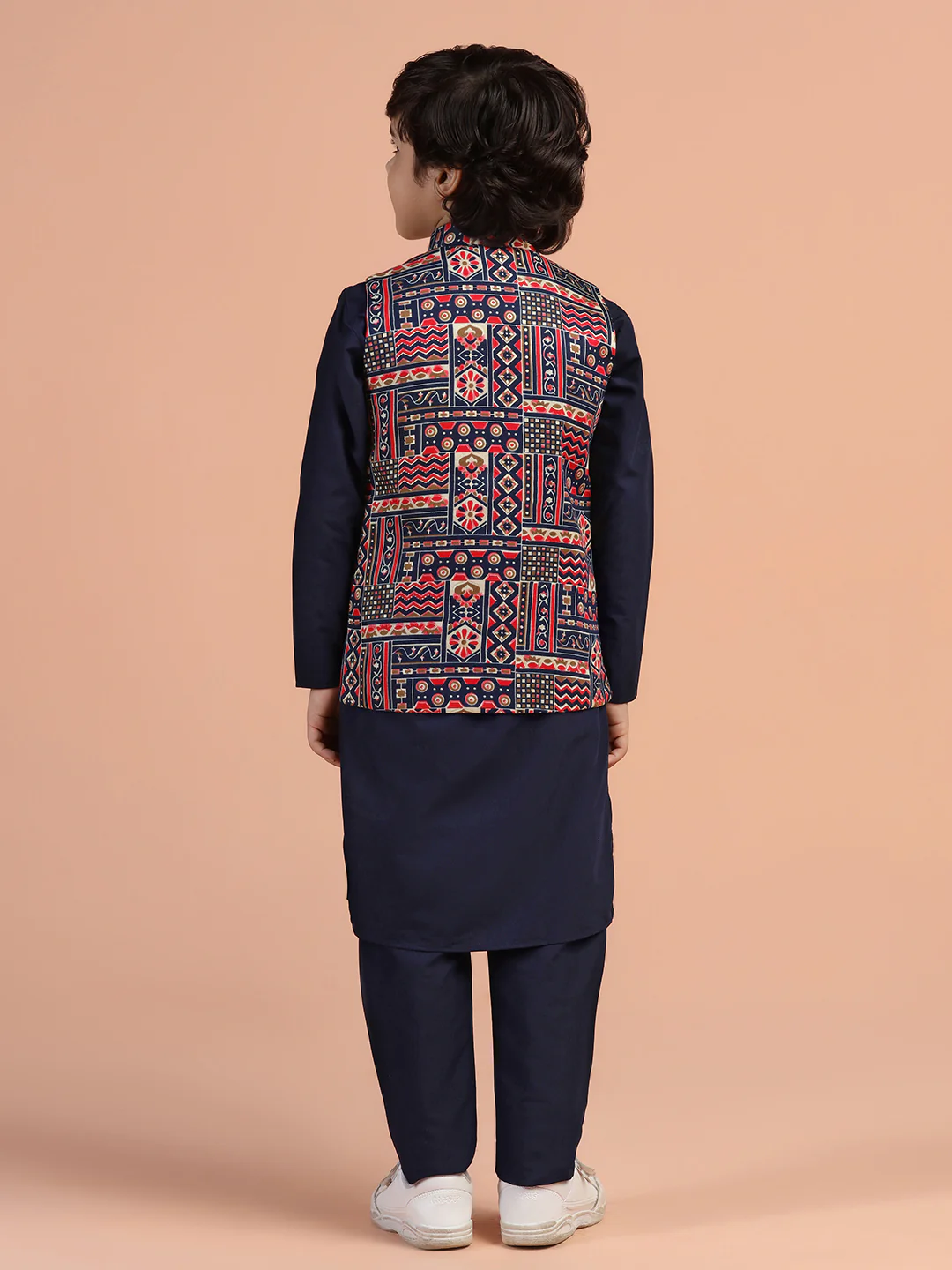 Multicolour Printed Kids Kurta Jacket Set - Image 4