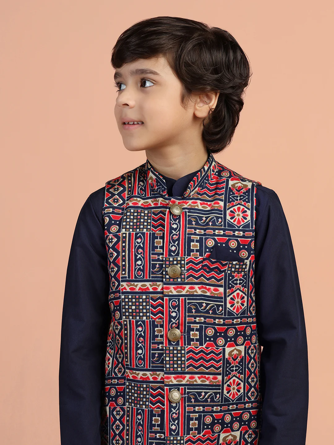 Multicolour Printed Kids Kurta Jacket Set - Image 5