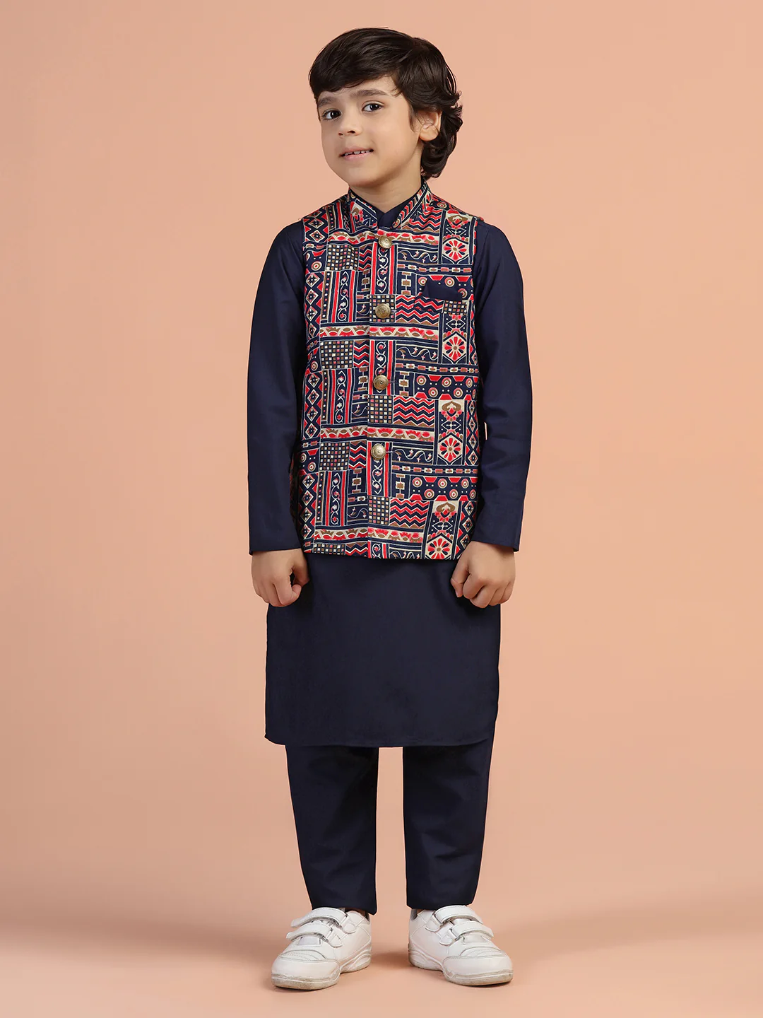 Multicolour Printed Kids Kurta Jacket Set - Image 8