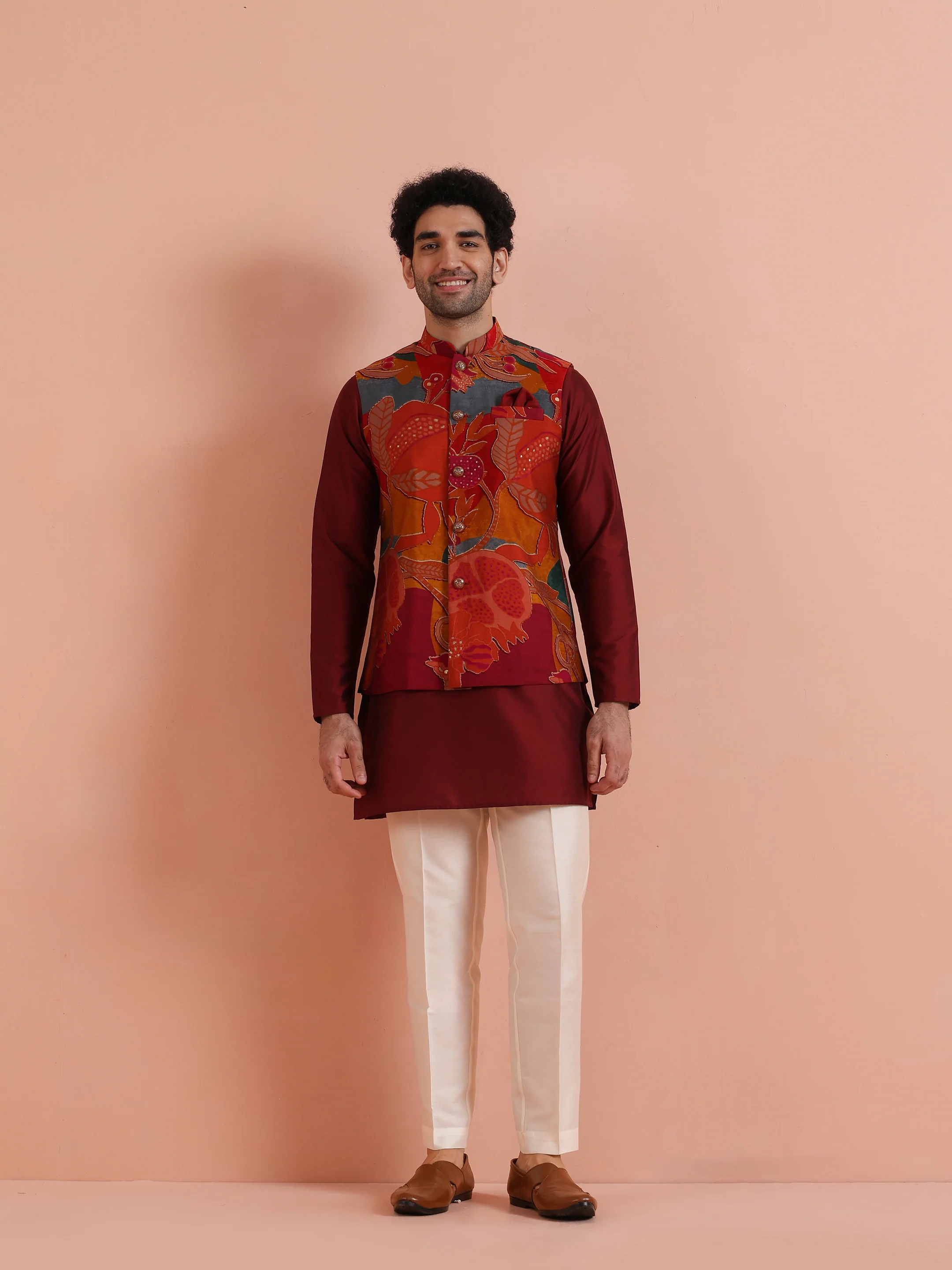 Multicolour Printed Mid Kurta Jacket Set - Image 3