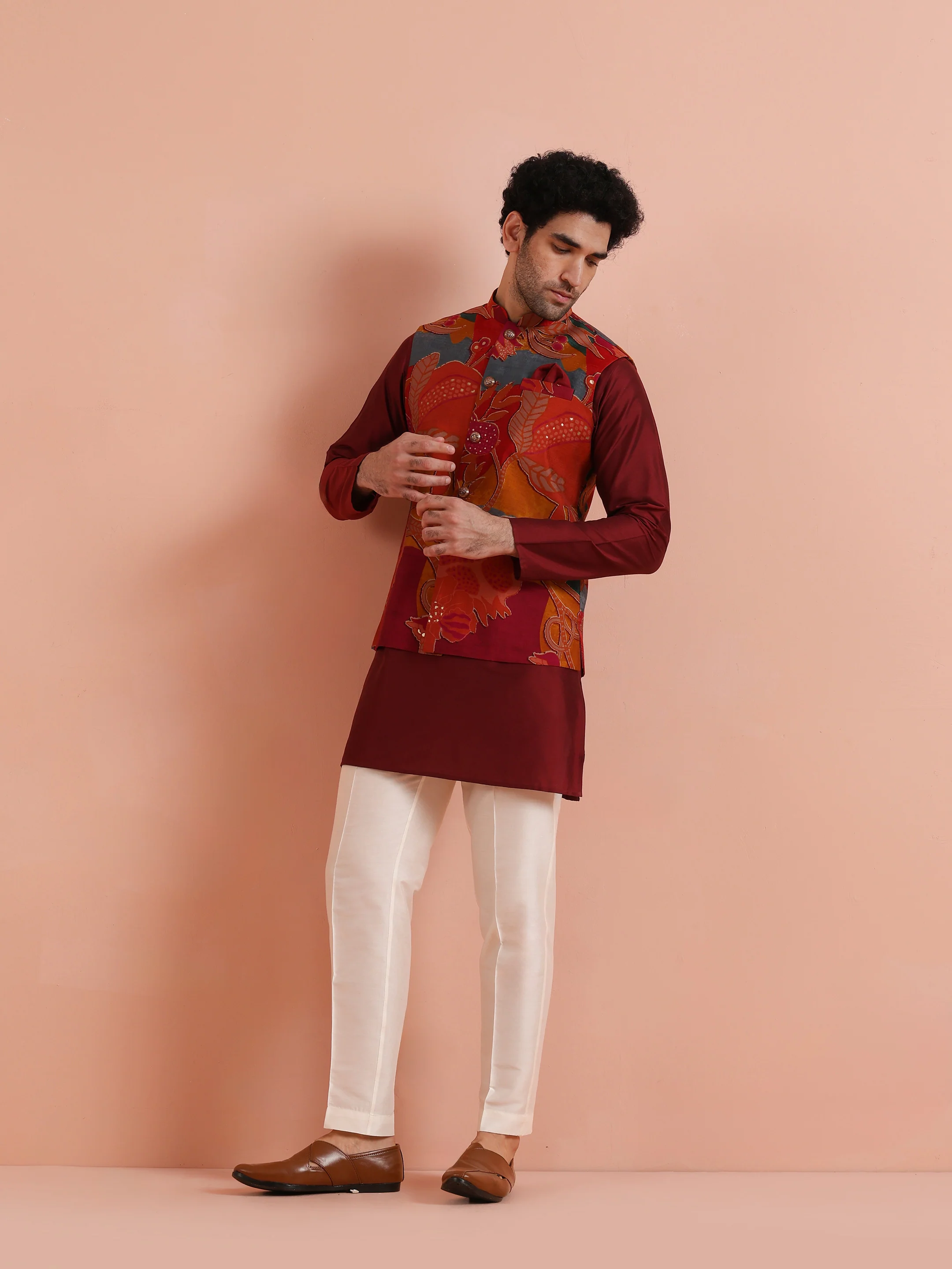 Multicolour Printed Mid Kurta Jacket Set - Image 8