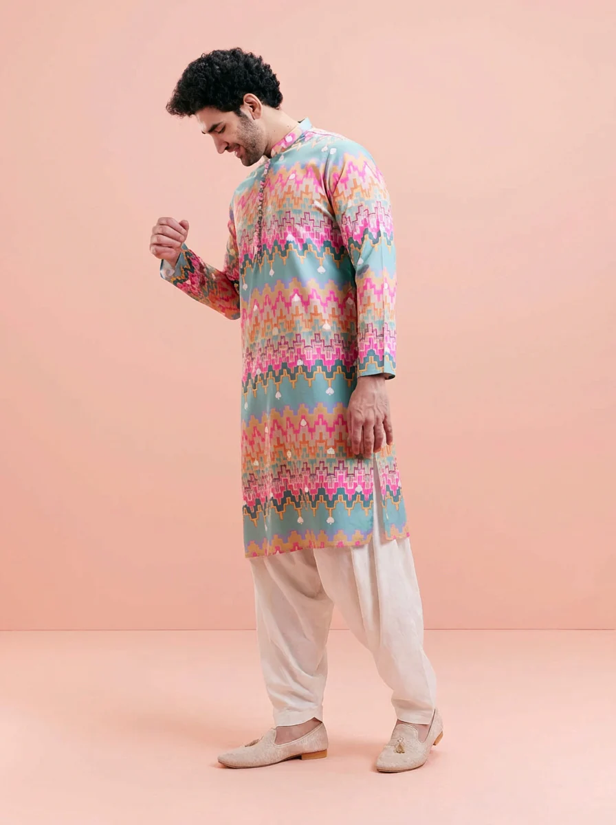 Multicolour Silk Blend Printed Kurta Patiyala Set - Image 3