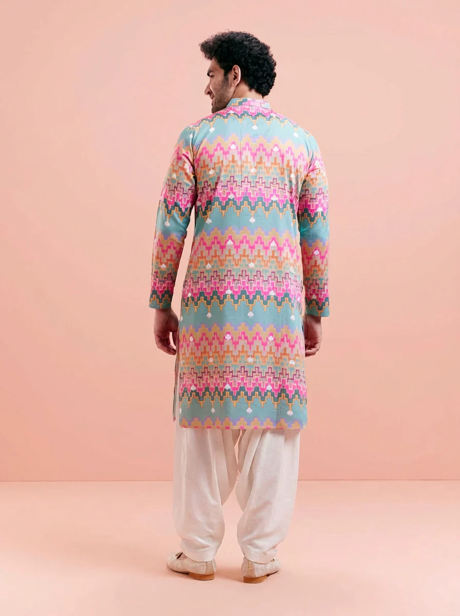 Multicolour Silk Blend Printed Kurta Patiyala Set - Image 4
