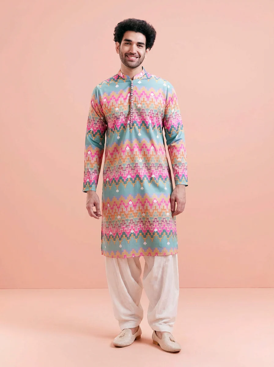 Multicolour Silk Blend Printed Kurta Patiyala Set - Image 7