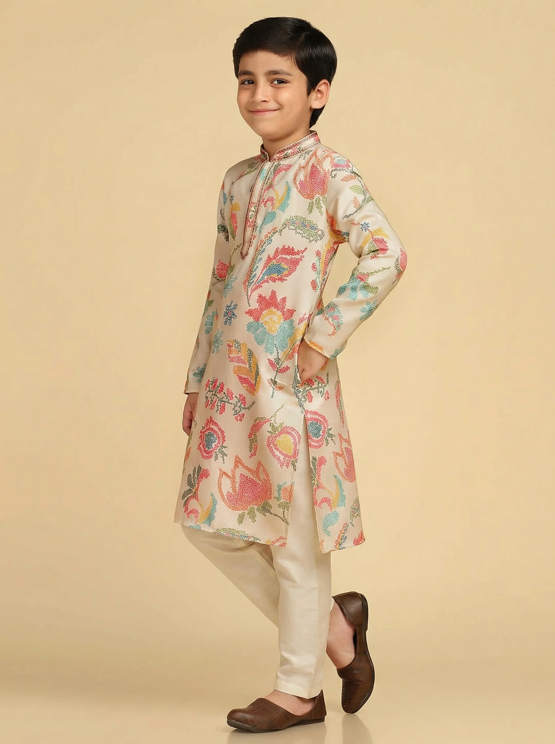 Multicolour Solid Kurta Pyjama Set - Image 2