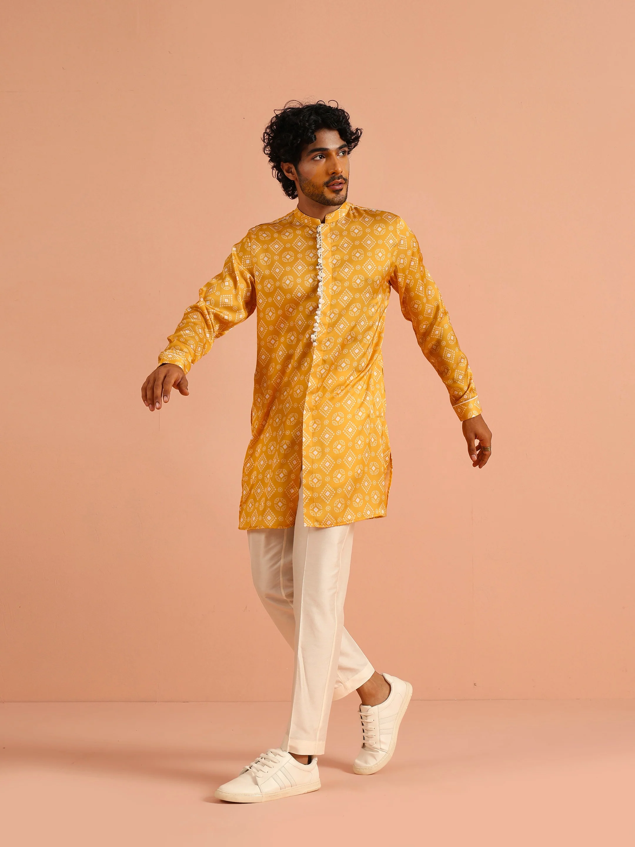 Mustard Bandhani Printed Mid Kurta - Image 2