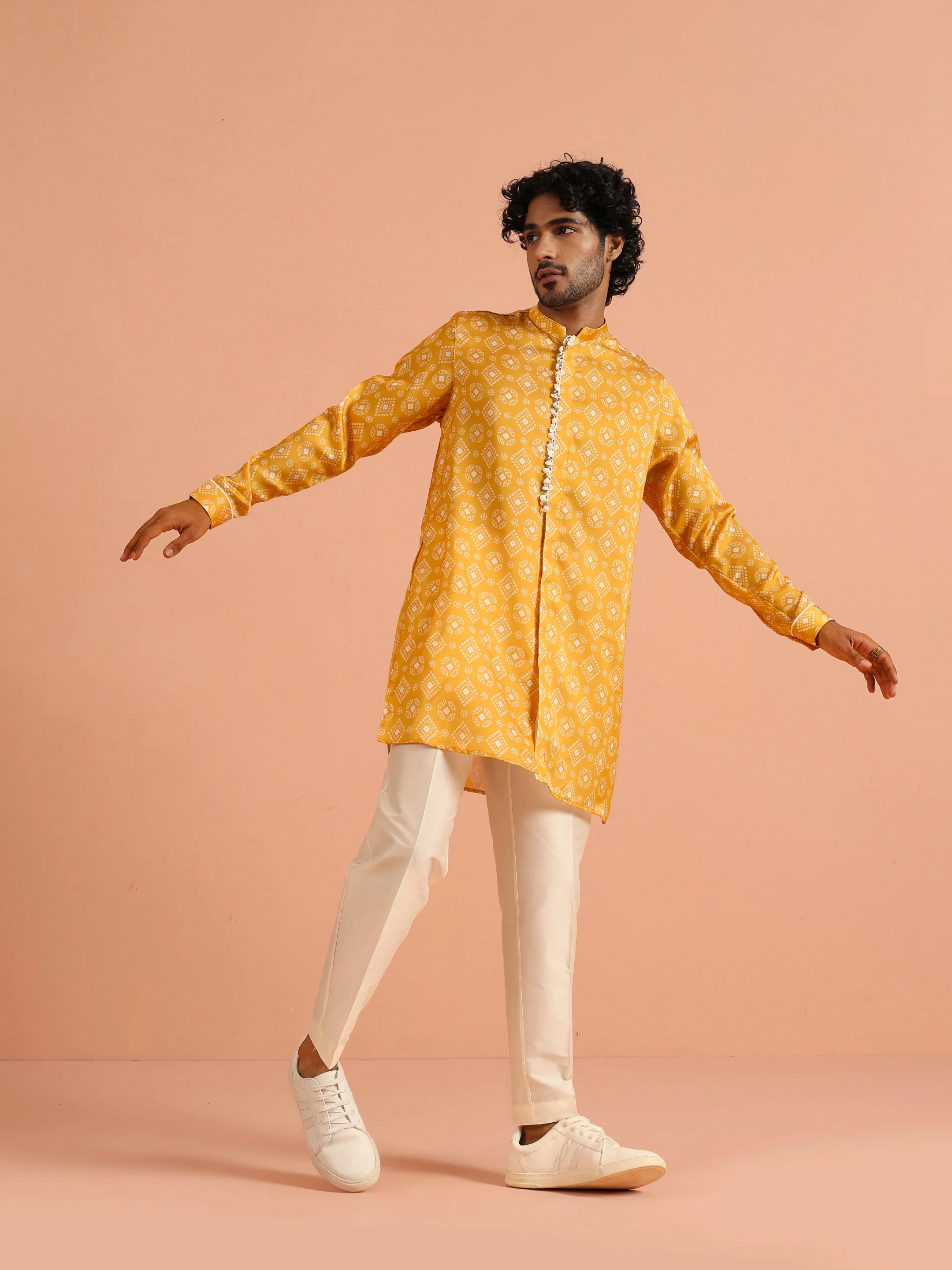 Mustard Bandhani Printed Mid Kurta - Image 3