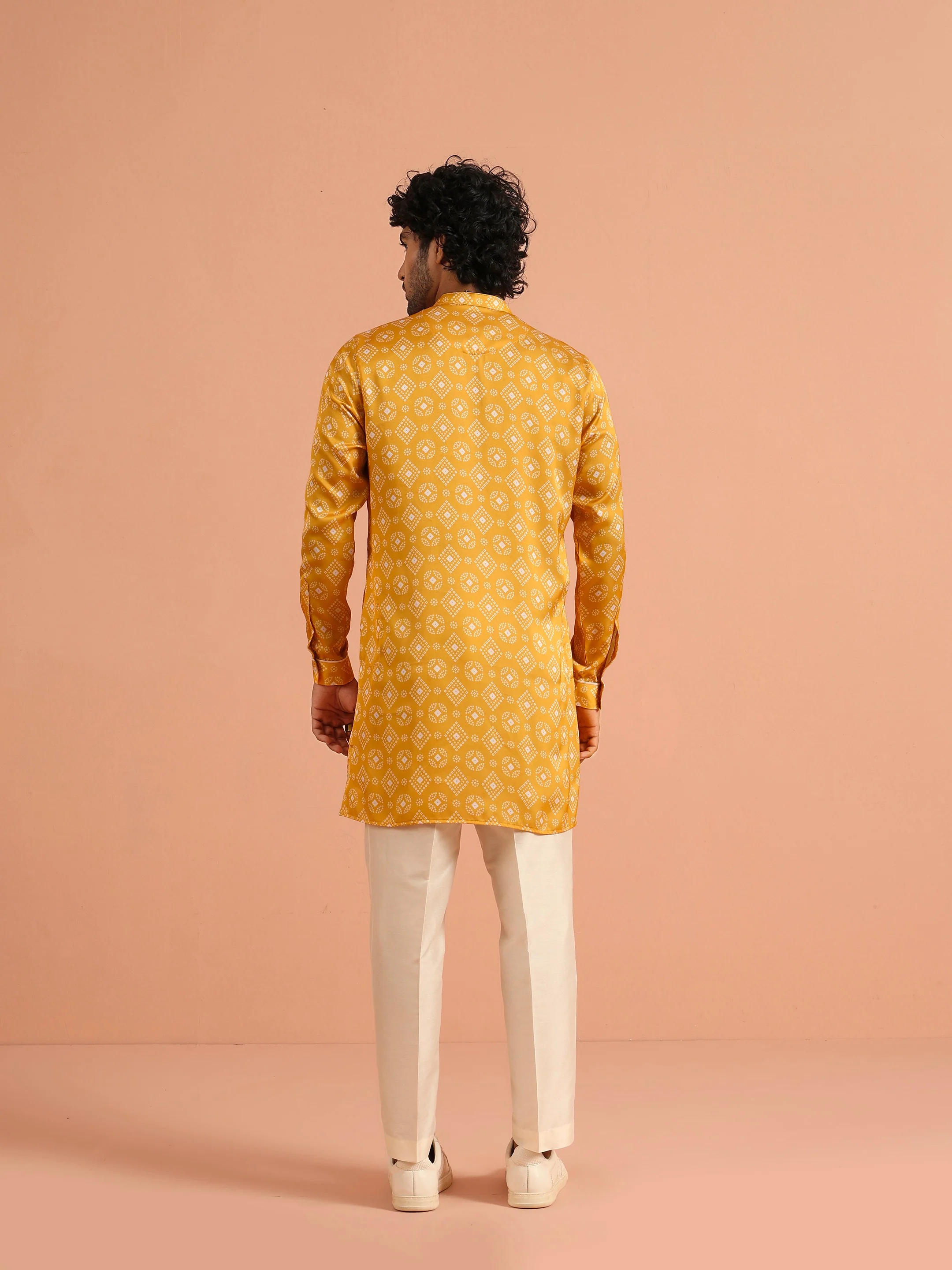 Mustard Bandhani Printed Mid Kurta - Image 4