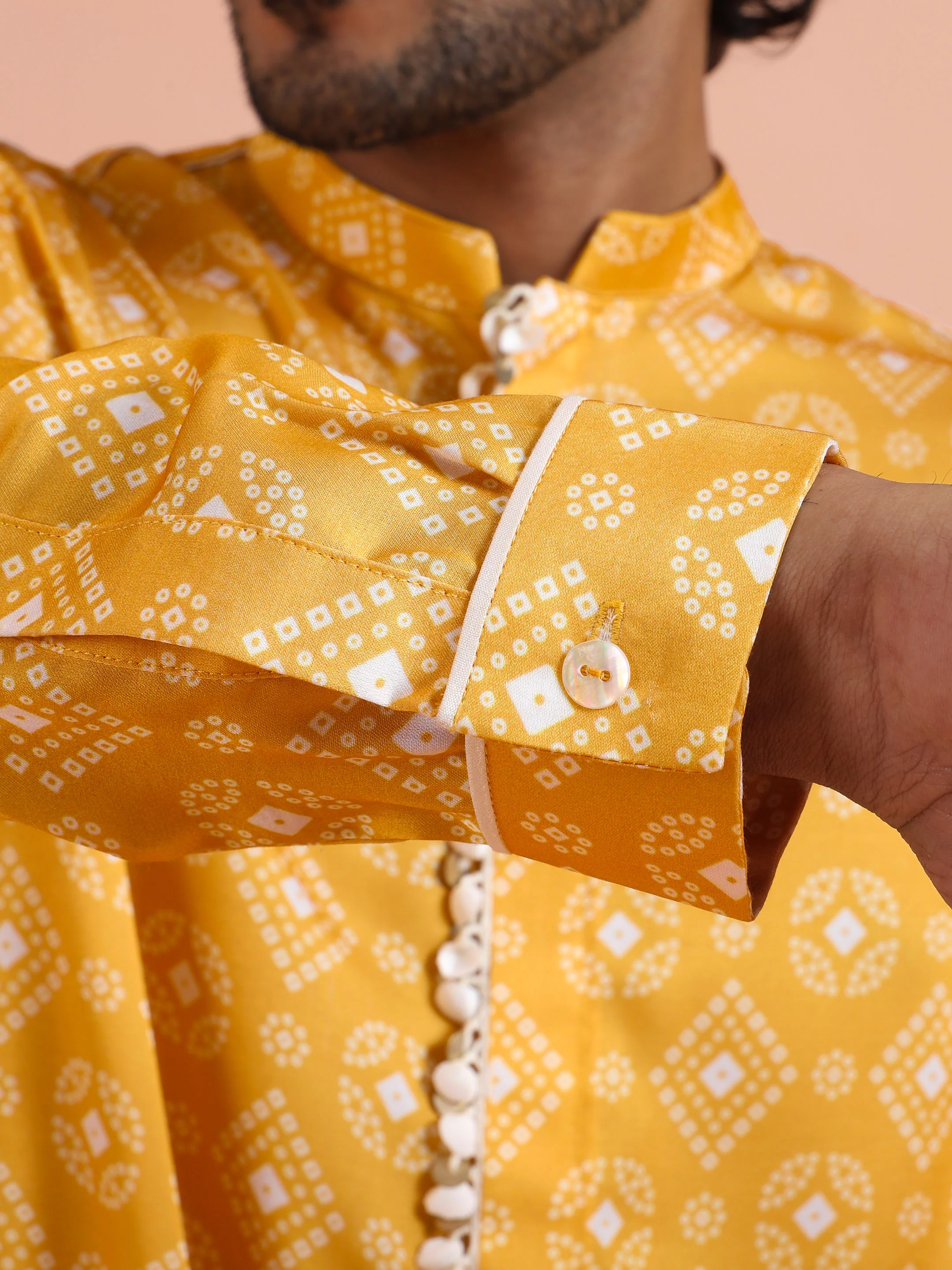 Mustard Bandhani Printed Mid Kurta - Image 6