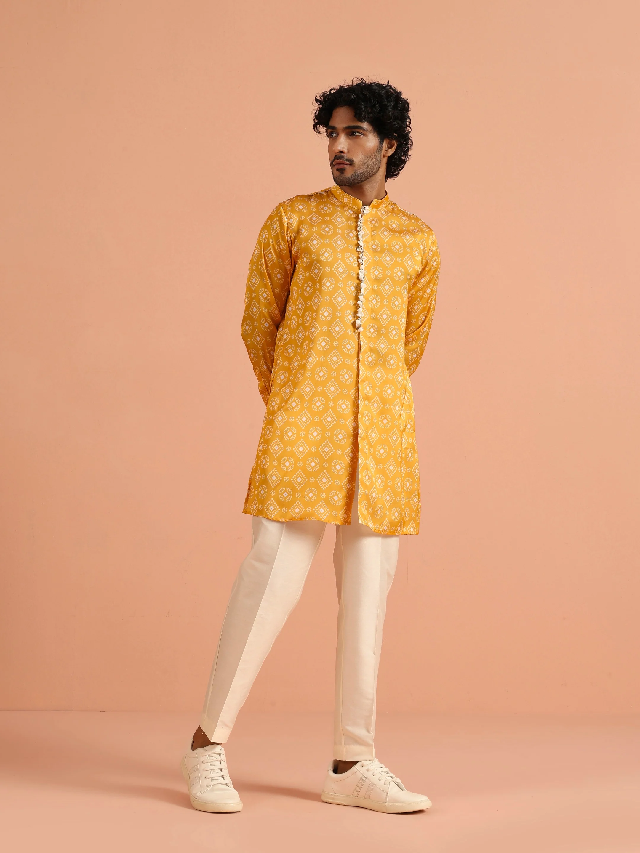 Mustard Bandhani Printed Mid Kurta - Image 7