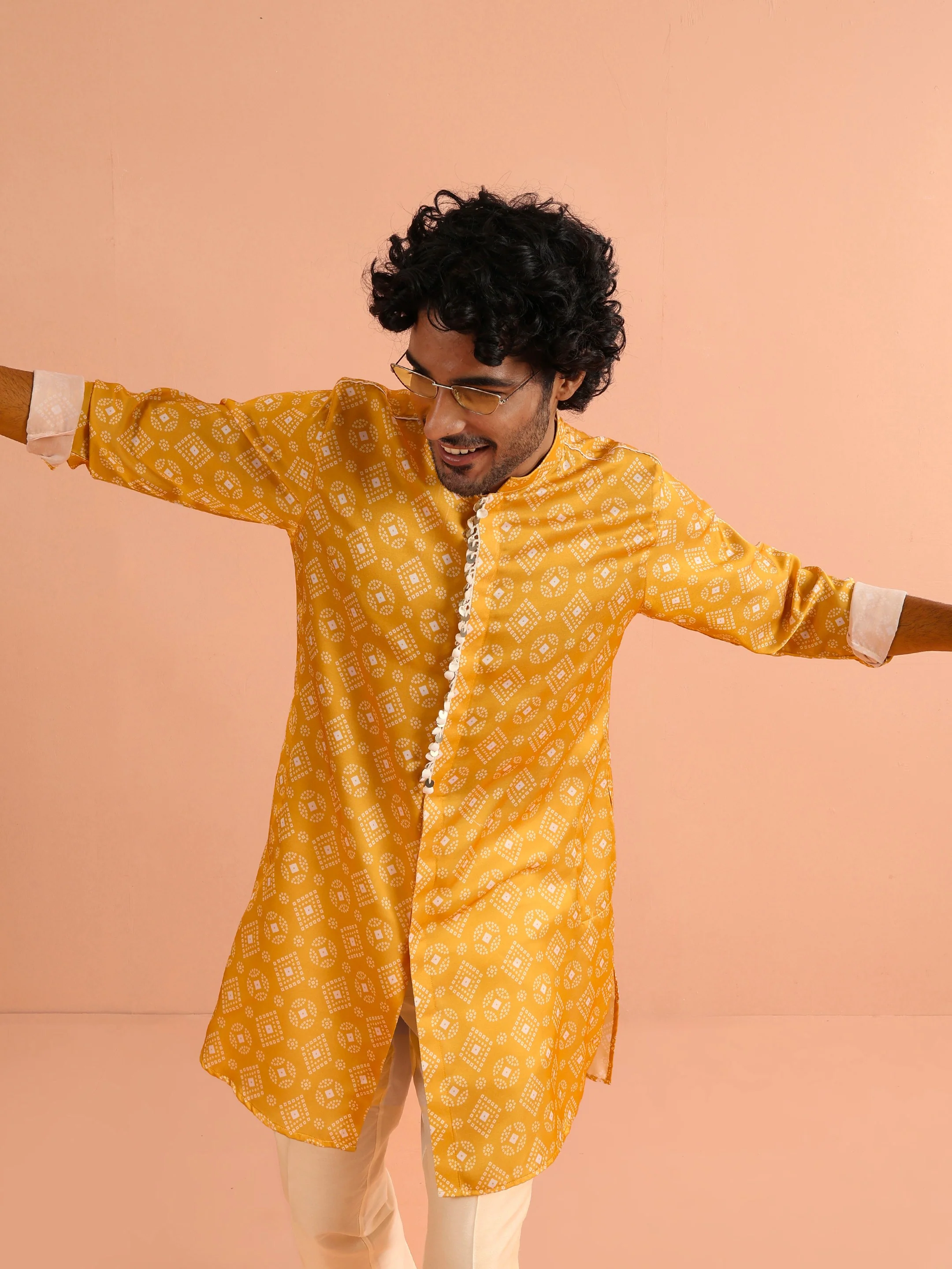 Mustard Bandhani Printed Mid Kurta - Image 8