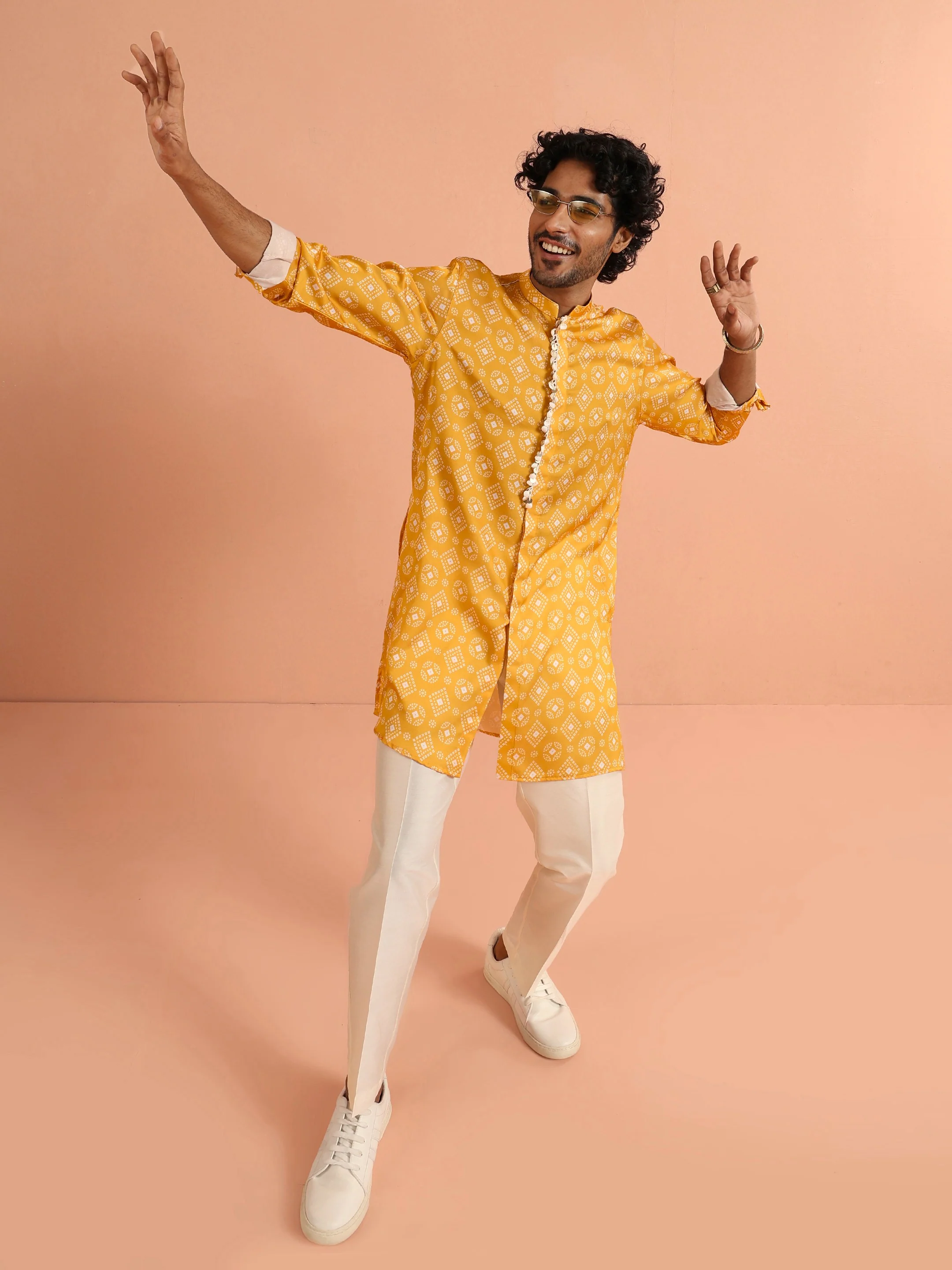 Mustard Bandhani Printed Mid Kurta - Image 9
