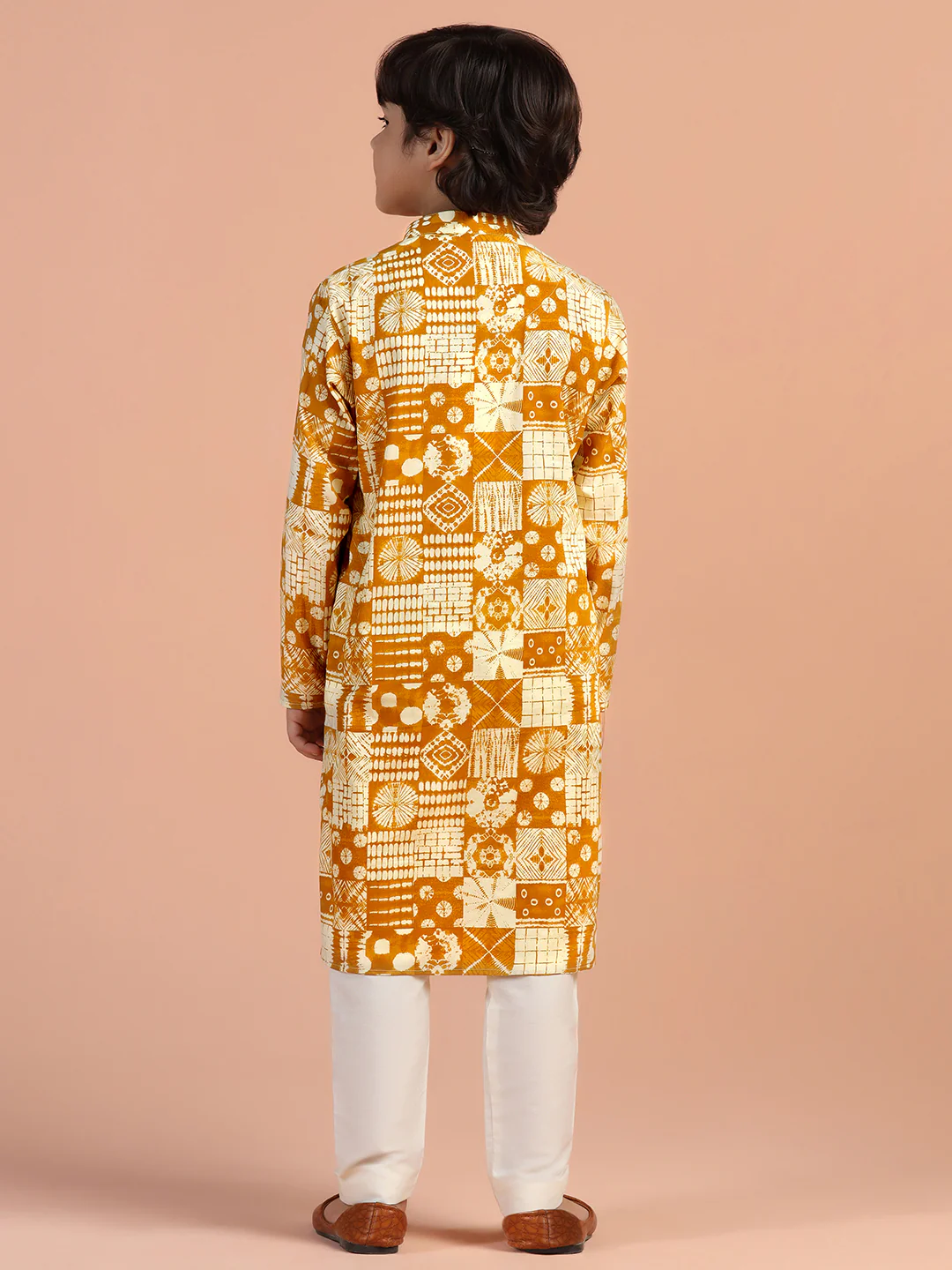 Mustard Geometric Print Kids Kurta Set - Image 4