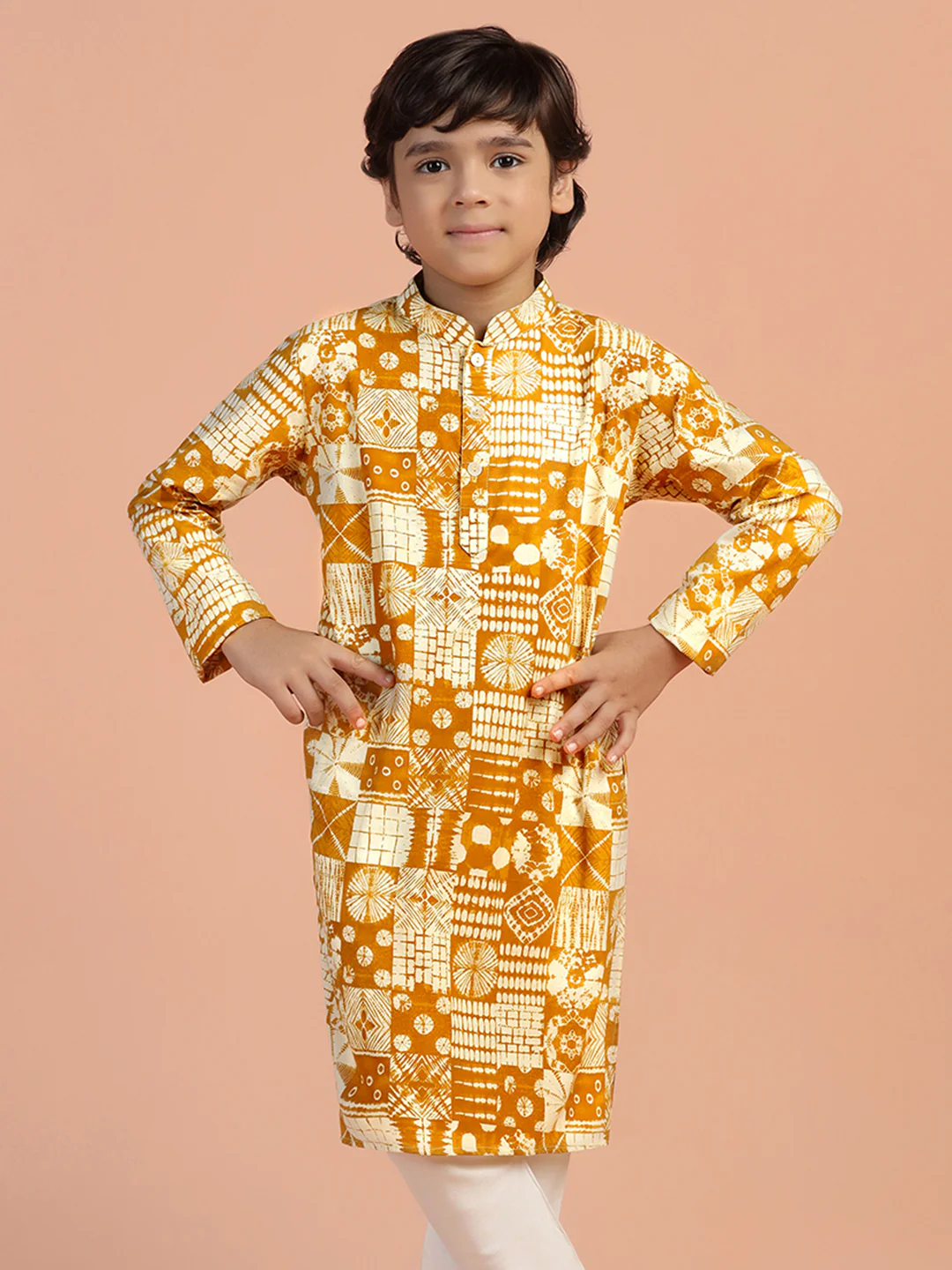 Mustard Geometric Print Kids Kurta Set - Image 8