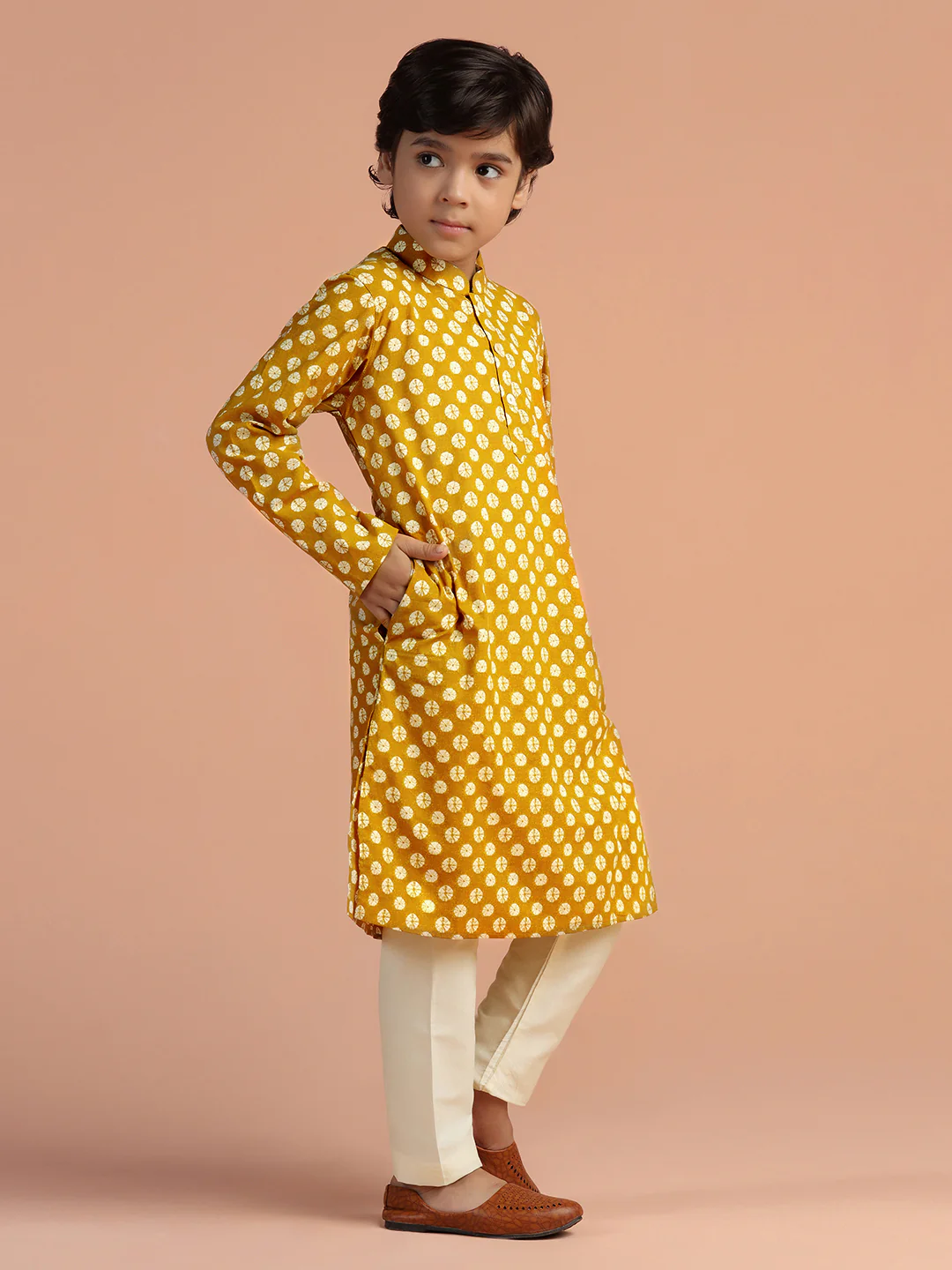 Mustard Gold Kids Kurta Set - Image 3