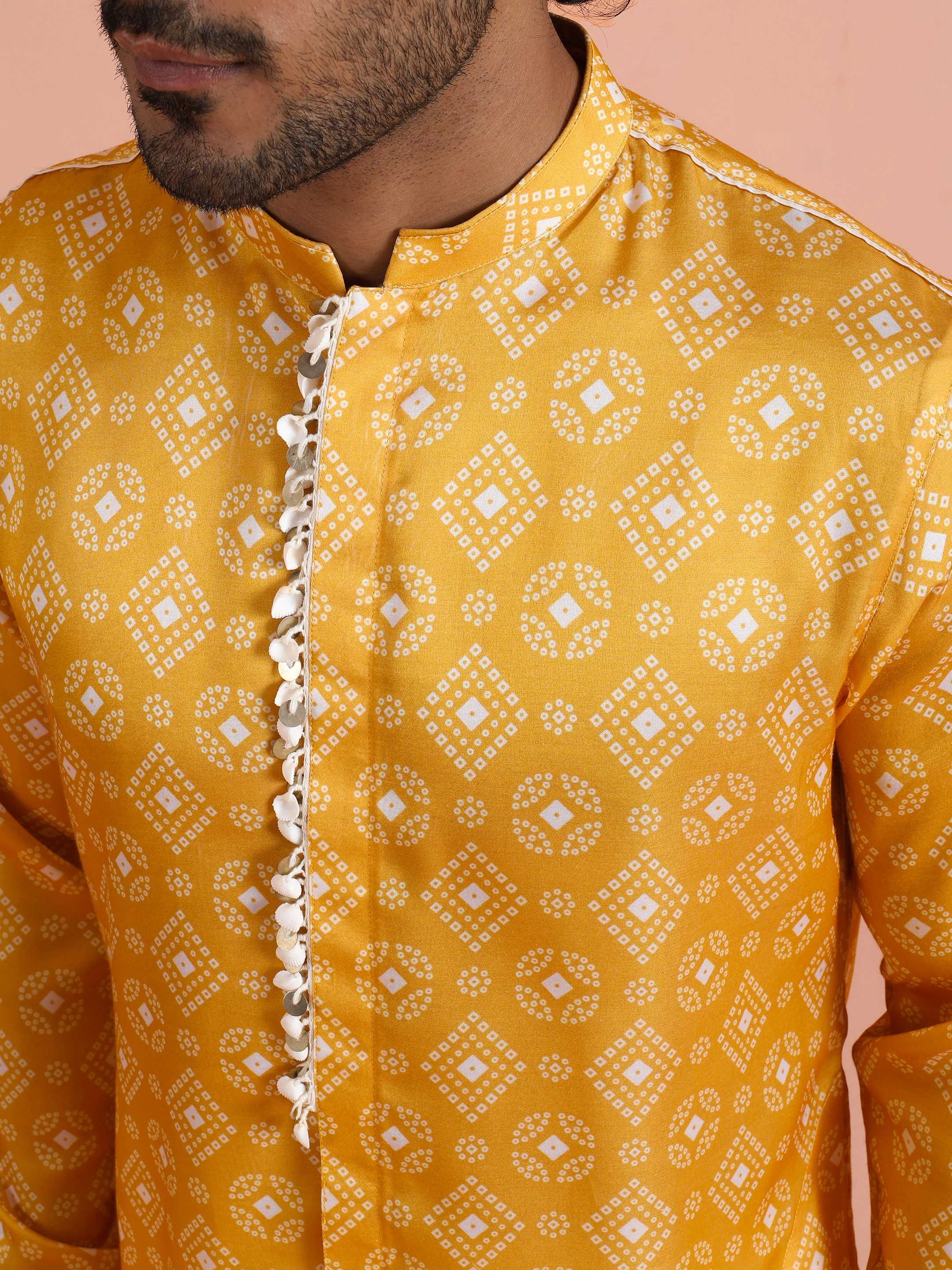 Mustard Printed Cotton Kurta Trouser Set - Image 5