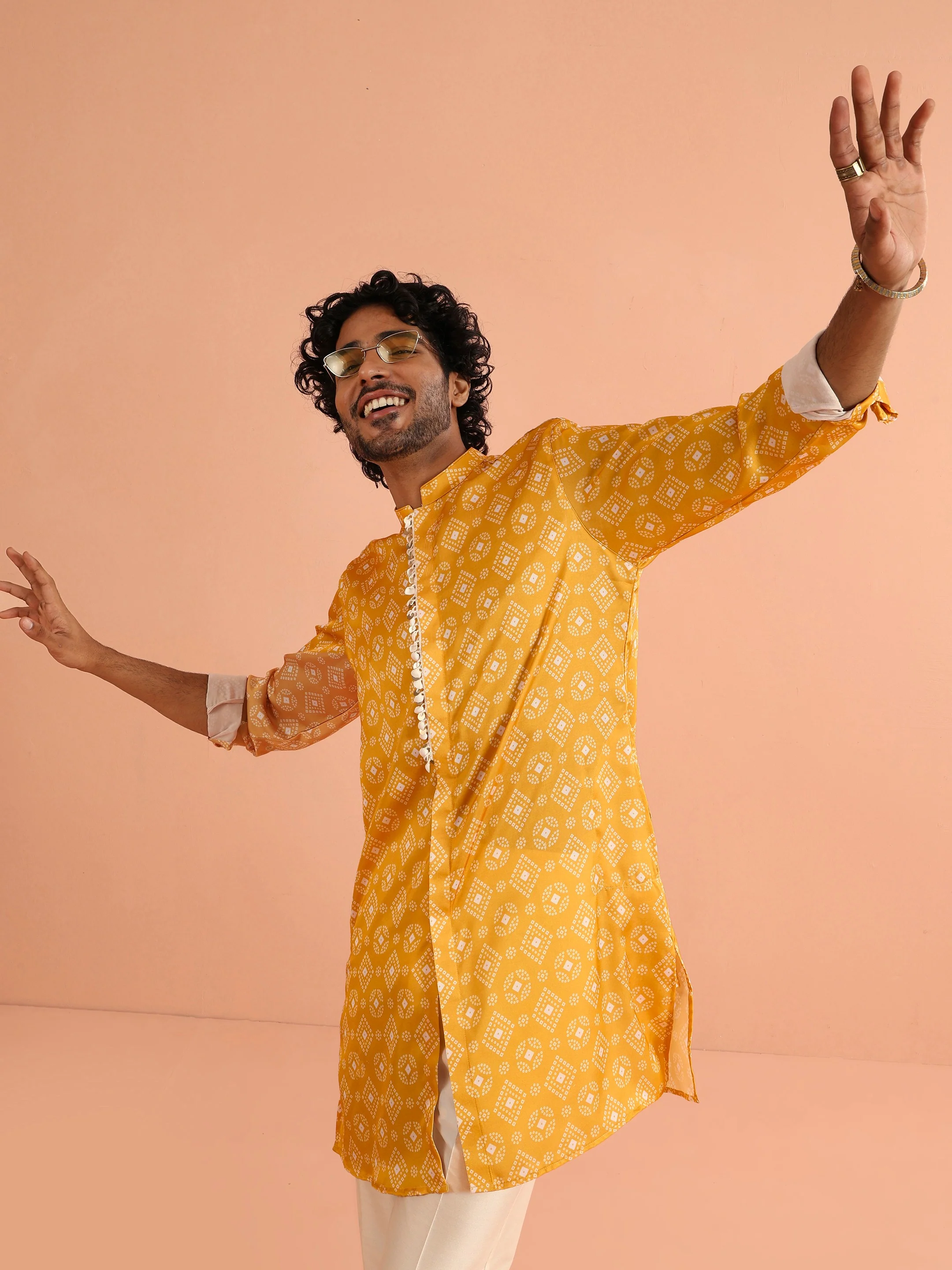 Mustard Printed Cotton Kurta Trouser Set - Image 6