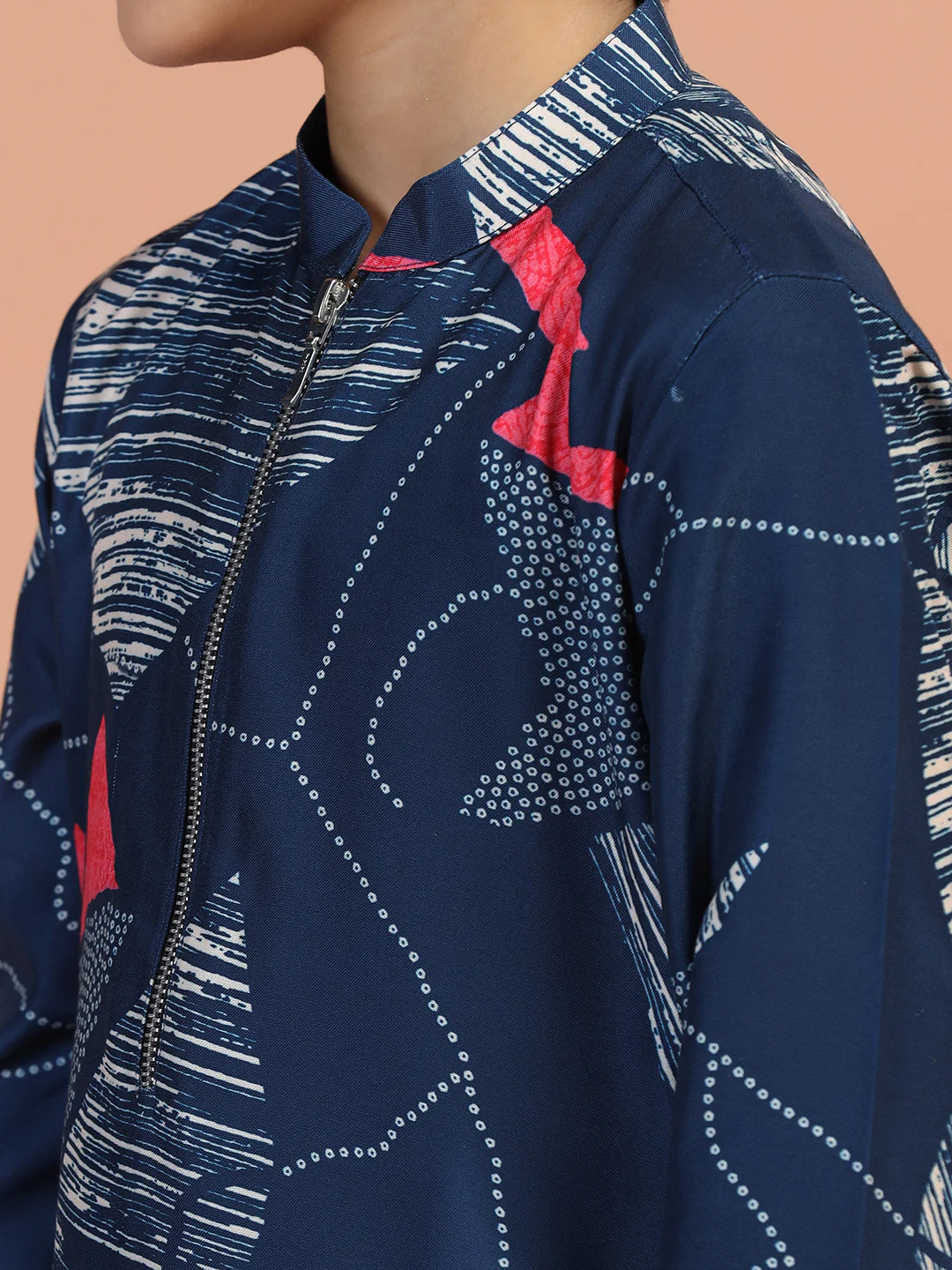Navy Abstract Print Kids Kurta Set - Image 5