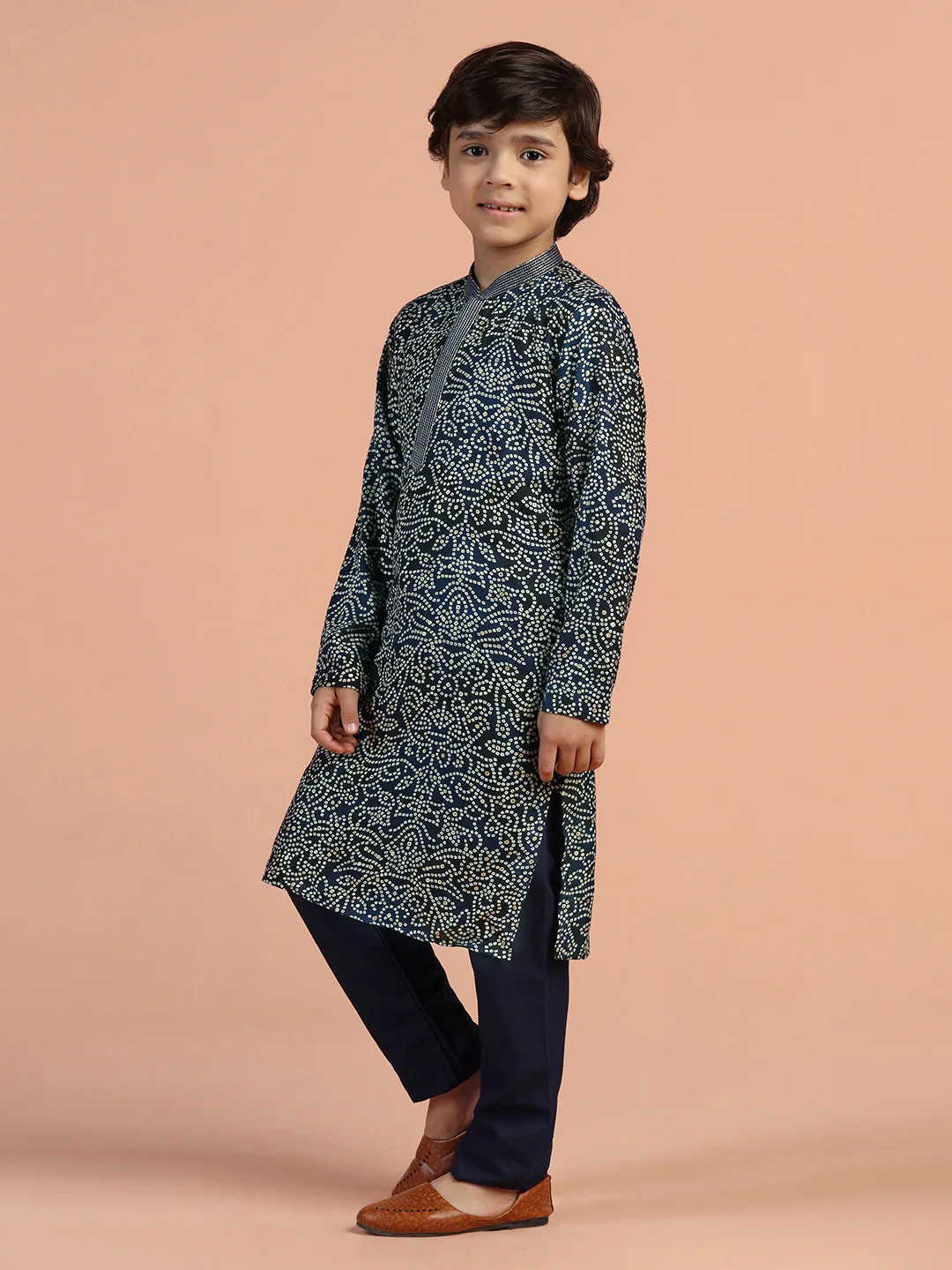 Navy Blue Bandhani Printed Kurta - Image 2